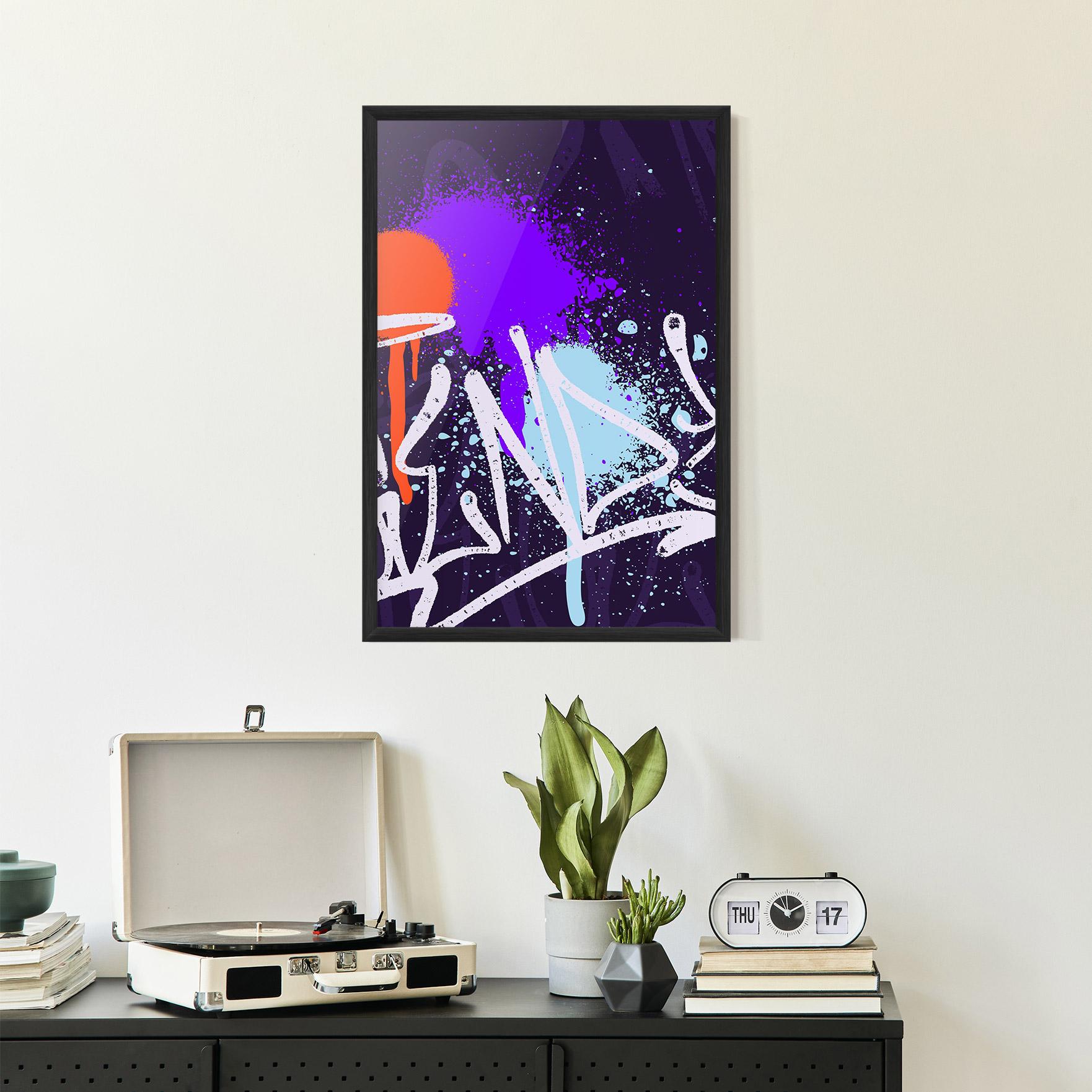 Gerahmte Poster Purple Blue Graffiti mockup 2