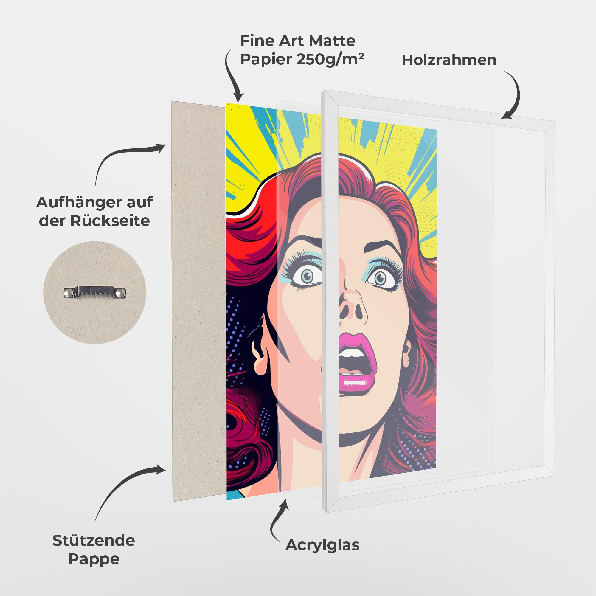 Gerahmte Poster Pop Scared Woman mockup 1