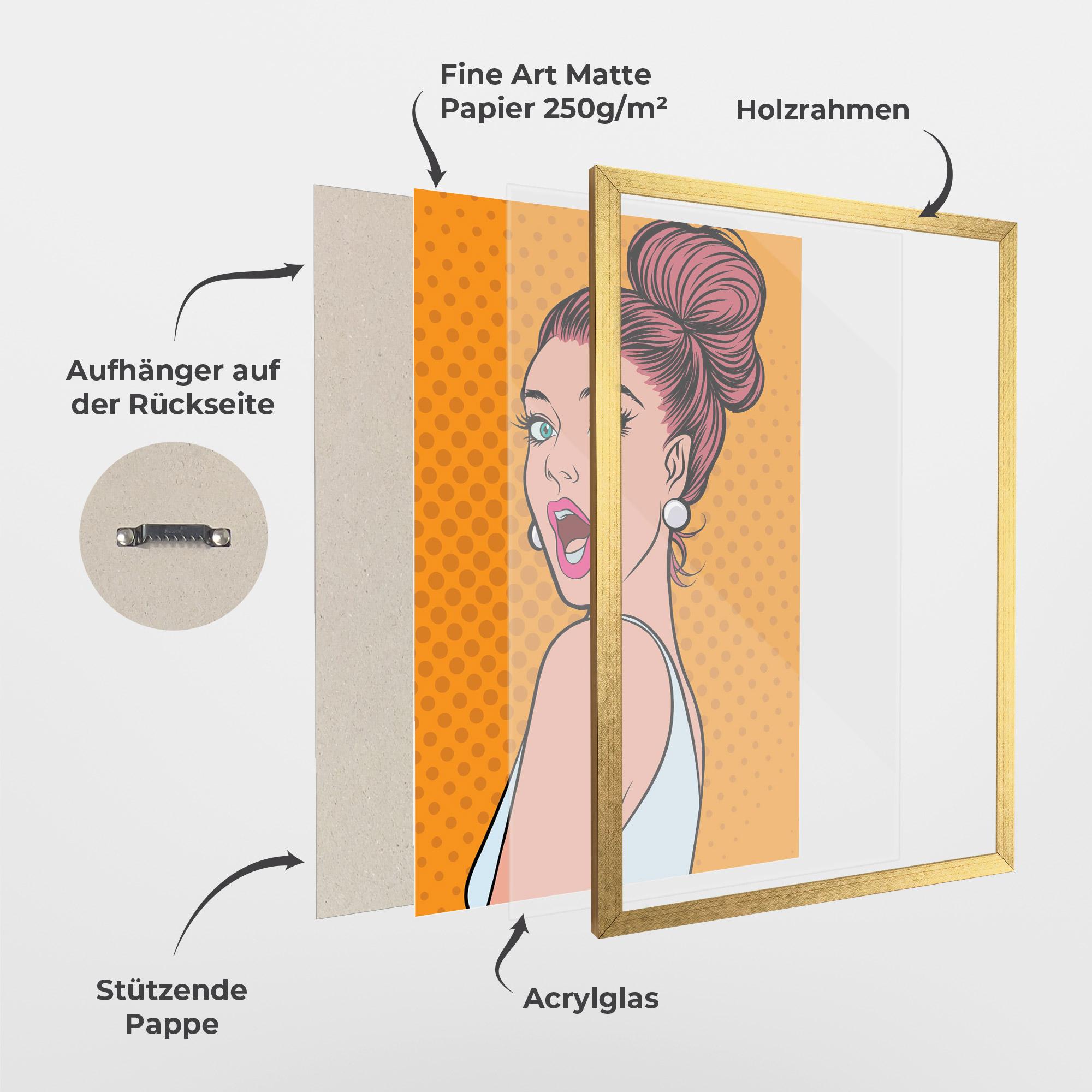 Gerahmte Poster Pop Comic Lady mockup 1
