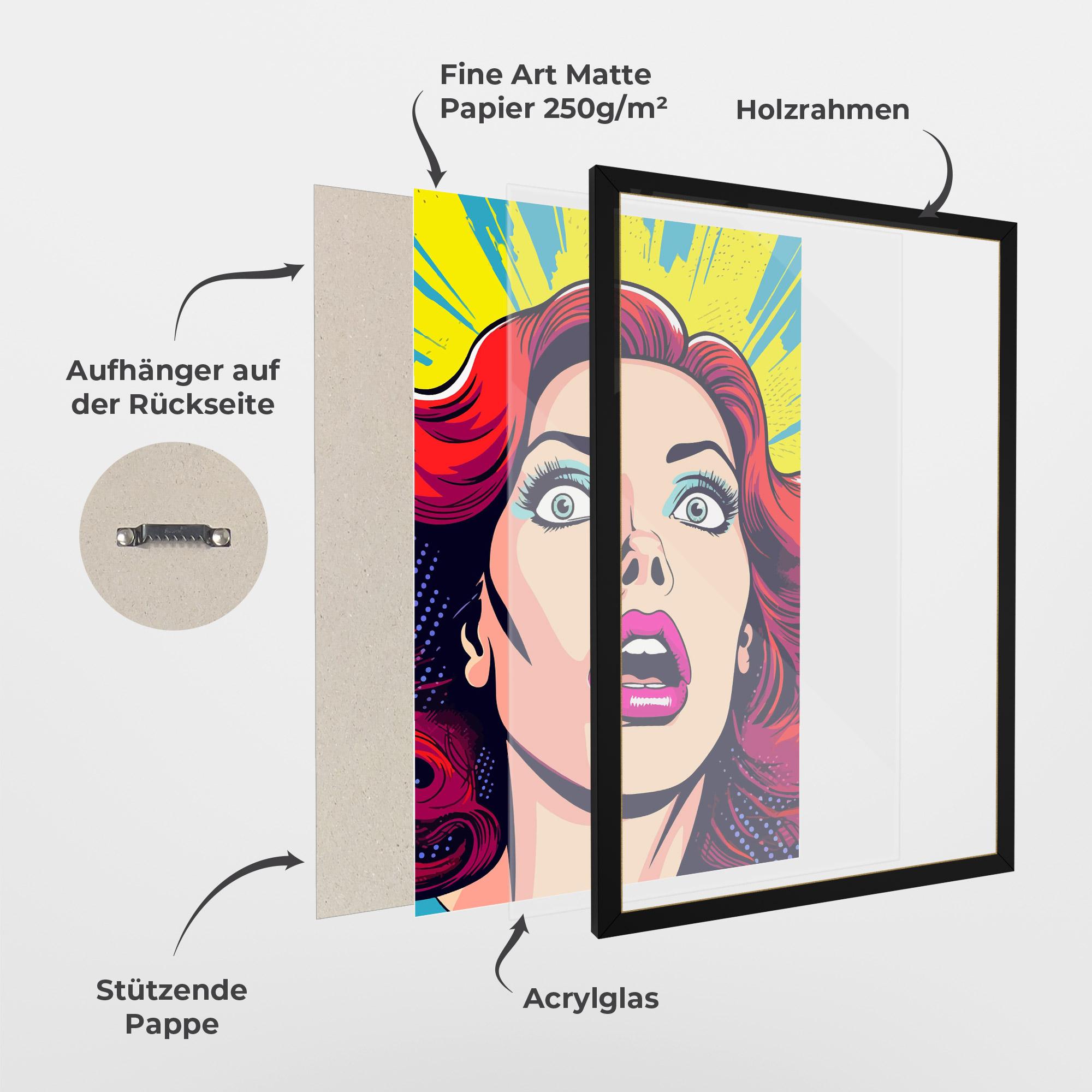 Gerahmte Poster Pop Scared Woman mockup 1