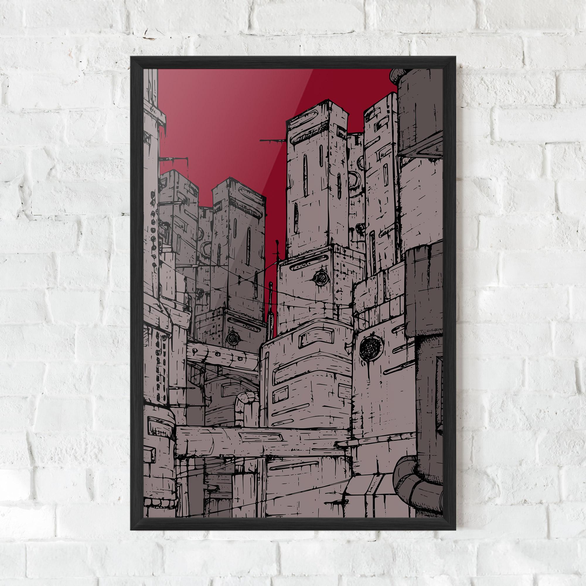 Gerahmte Poster Grey Red City mockup 0