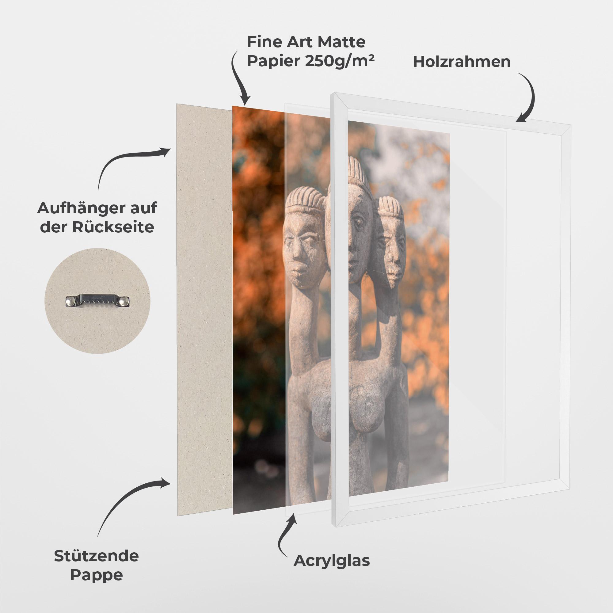 Gerahmte Poster Three Heads Statue mockup 1