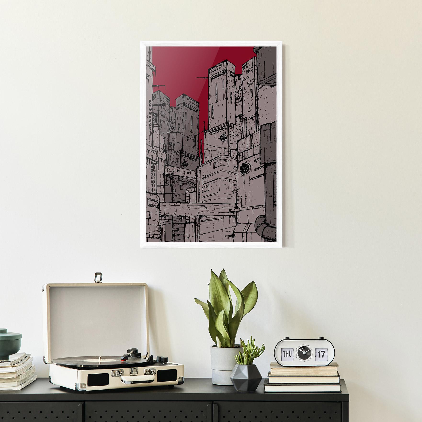 Gerahmte Poster Grey Red City mockup 2