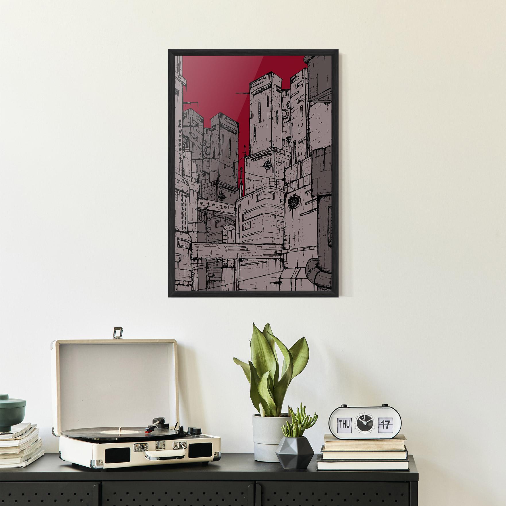 Gerahmte Poster Grey Red City mockup 2