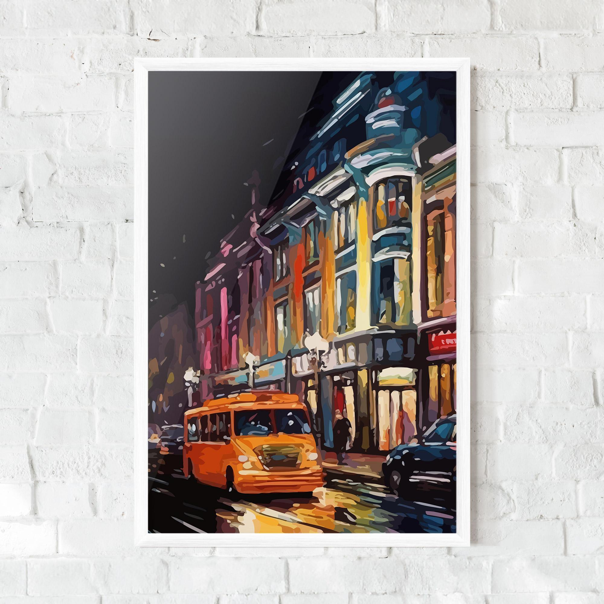 Gerahmte Poster Yellow Car City Art mockup 0