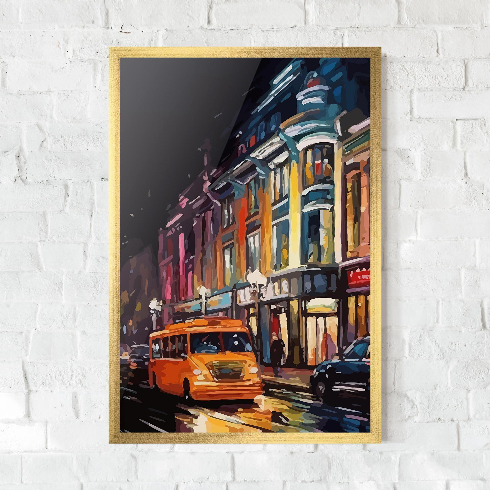 Gerahmte Poster Yellow Car City Art mockup 0