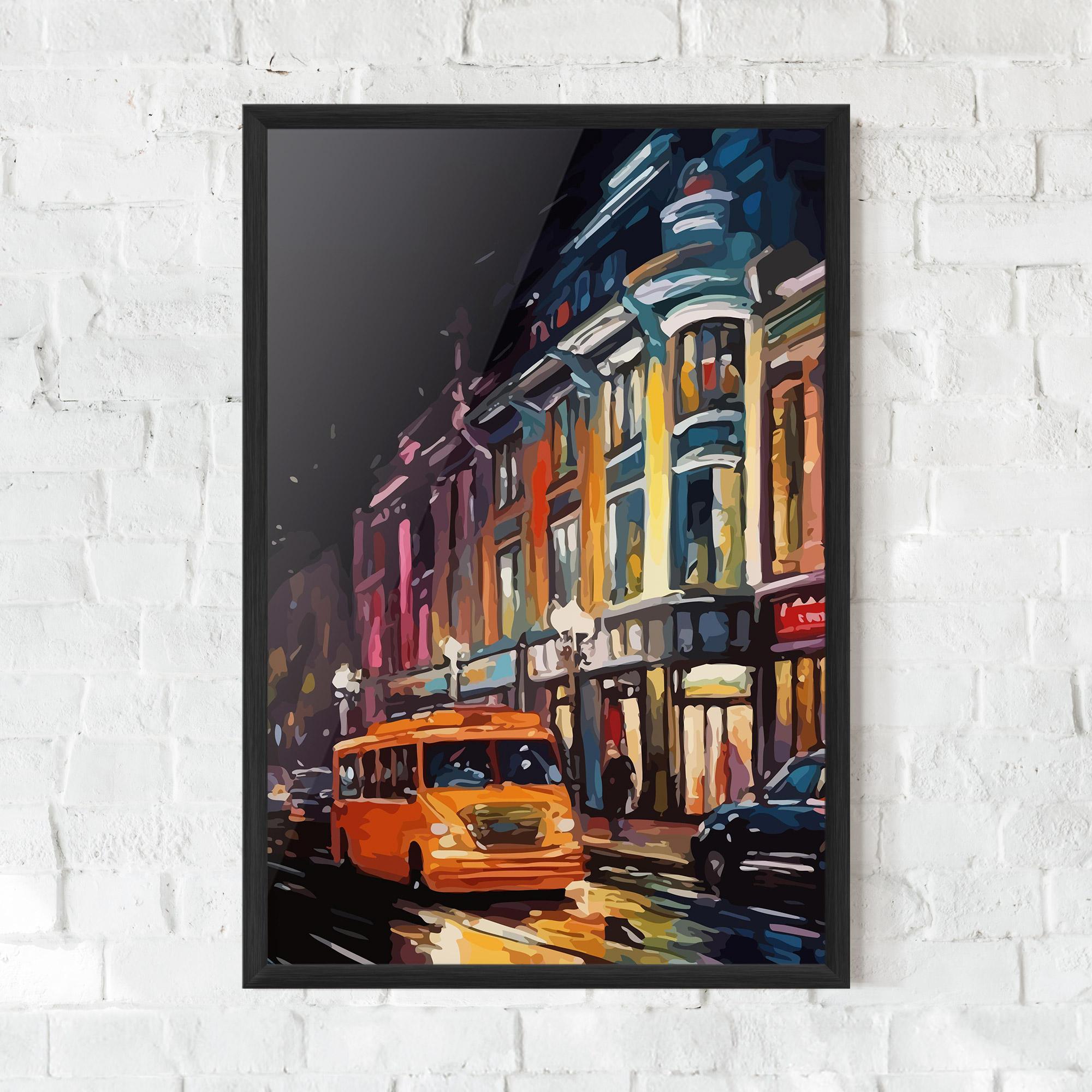 Gerahmte Poster Yellow Car City Art mockup 0
