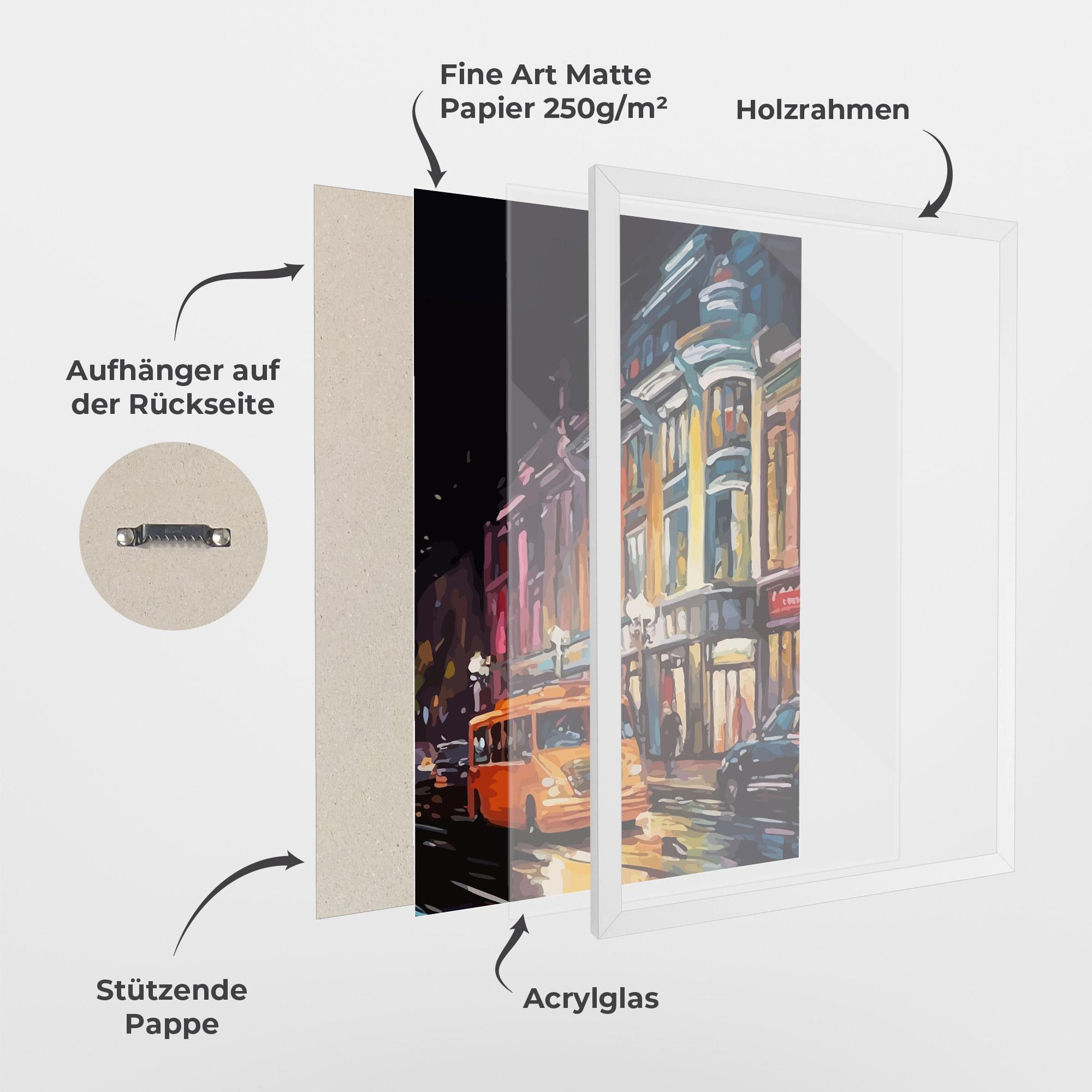 Gerahmte Poster Yellow Car City Art mockup 1