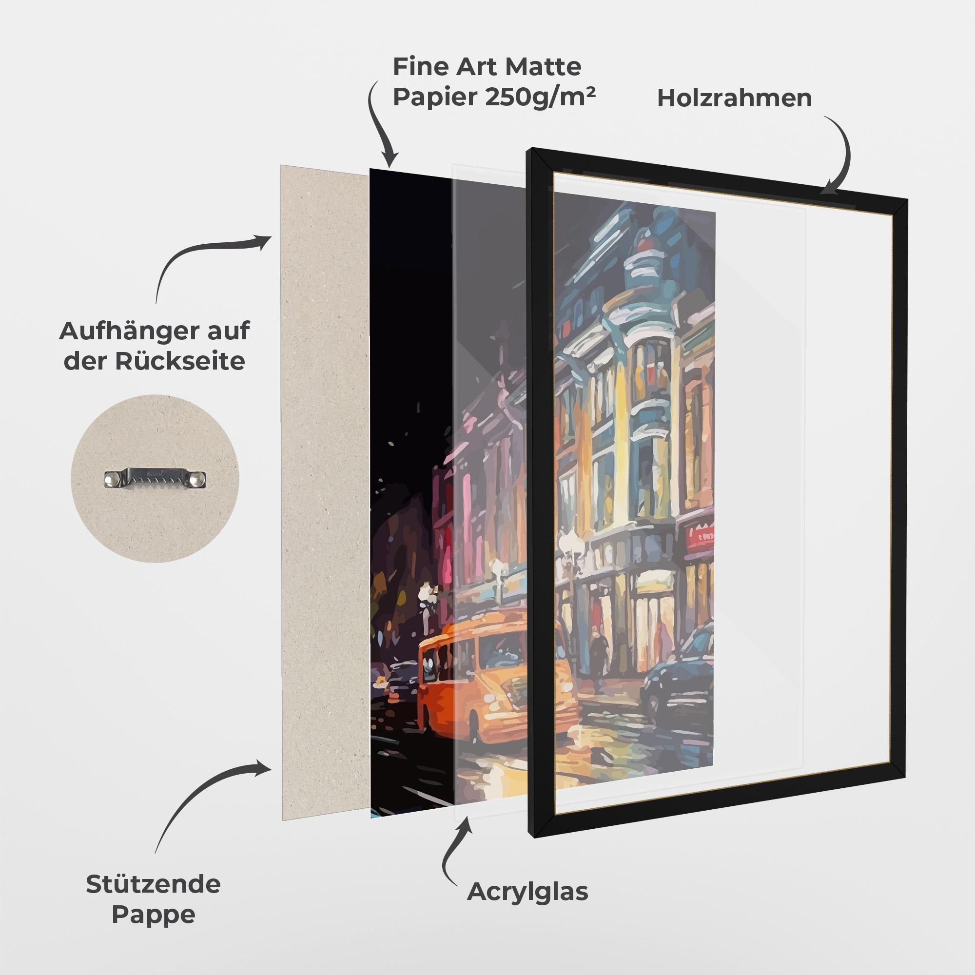 Gerahmte Poster Yellow Car City Art mockup 1