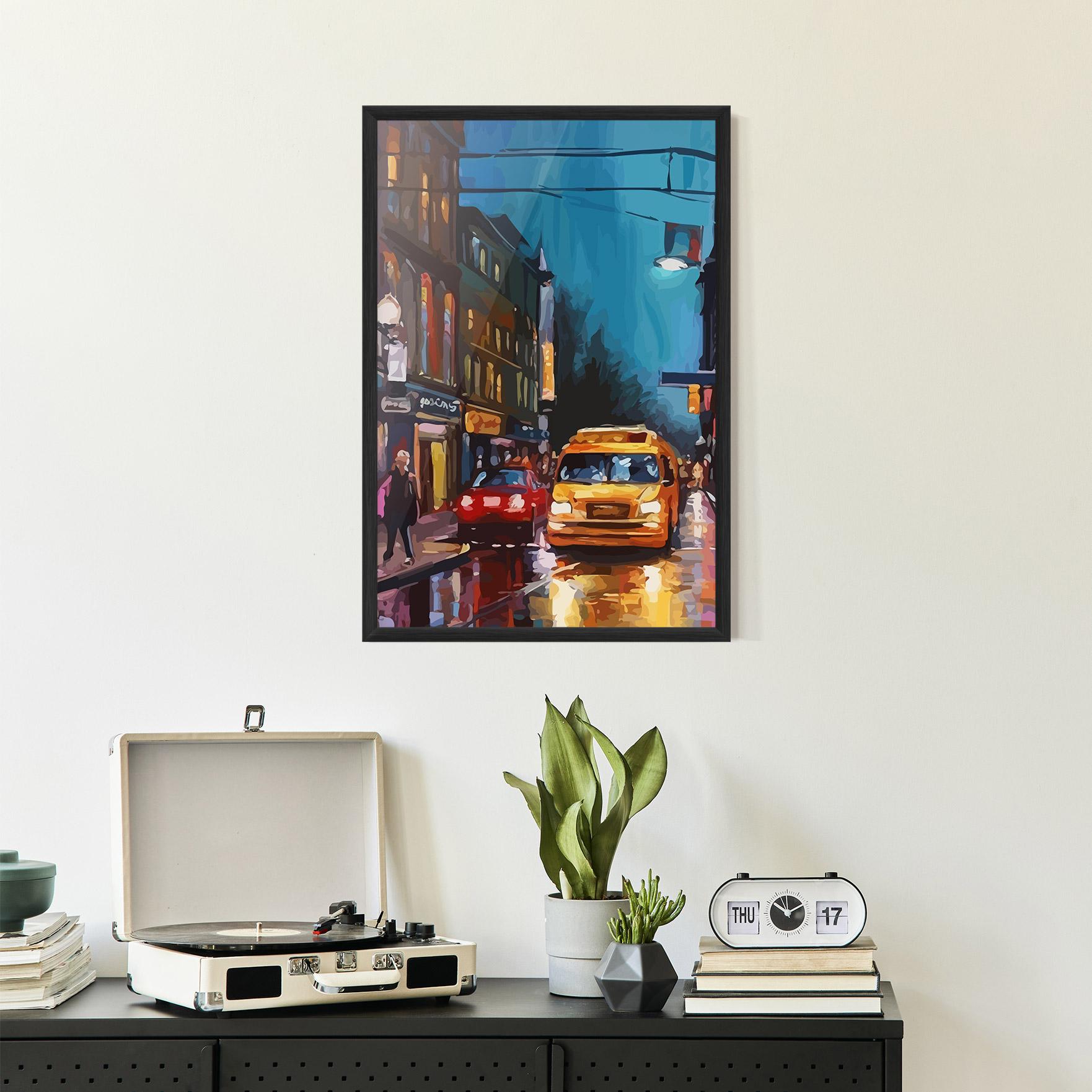 Gerahmte Poster Yellow Car City mockup 2