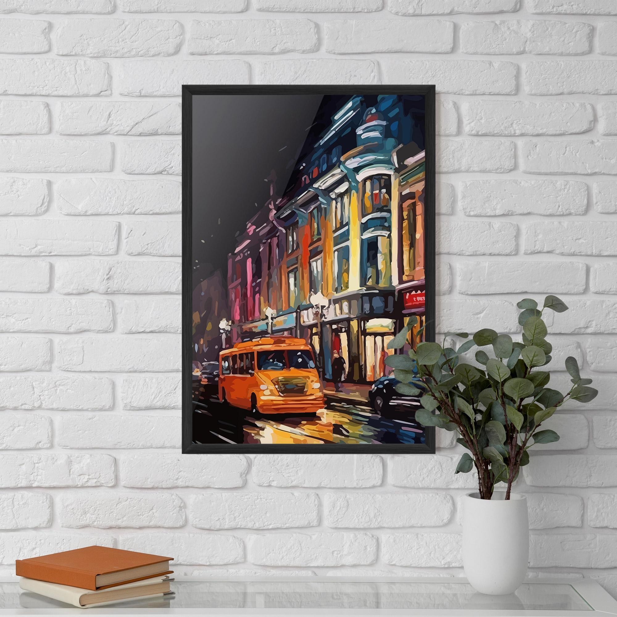 Gerahmte Poster Yellow Car City Art mockup 5