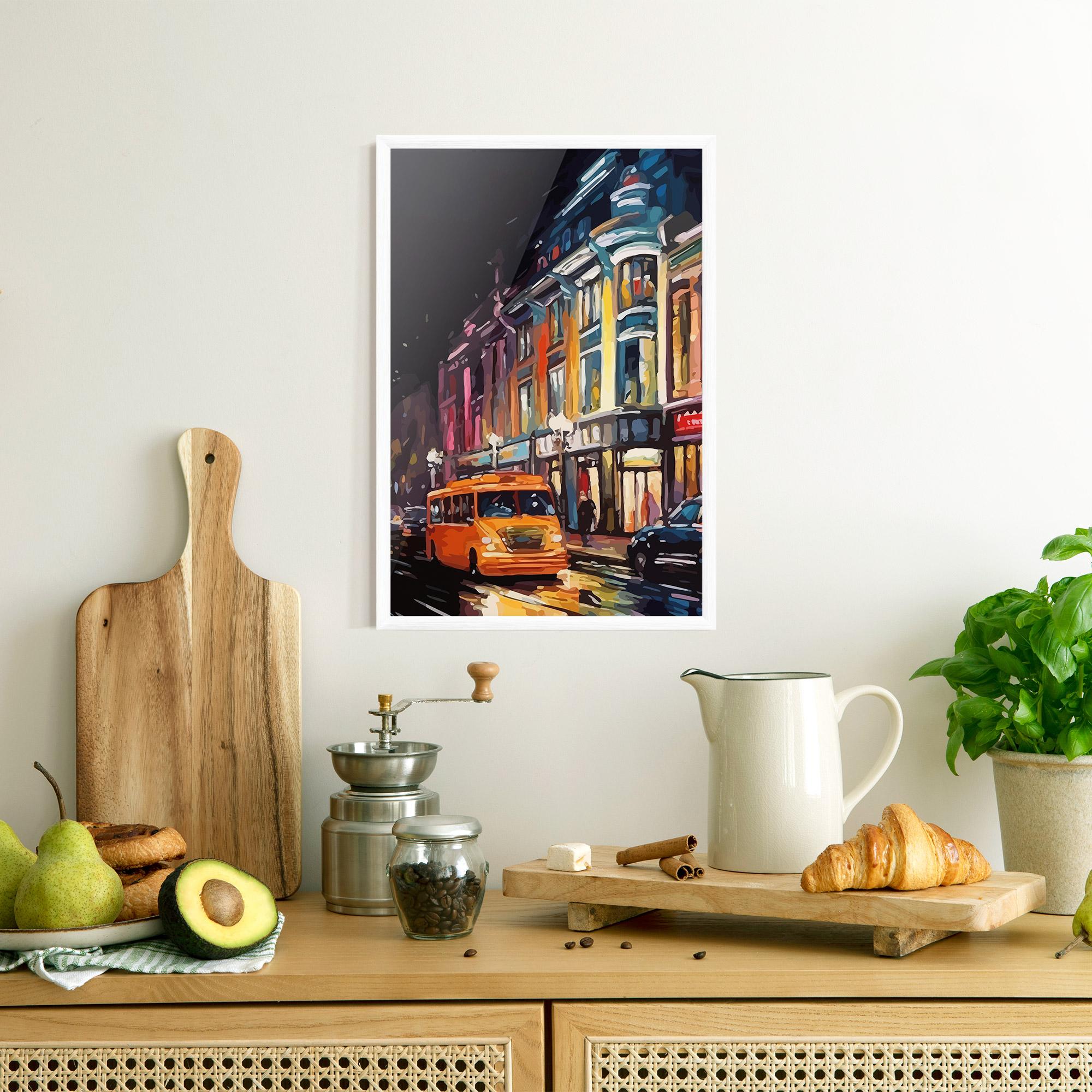 Gerahmte Poster Yellow Car City Art mockup 8