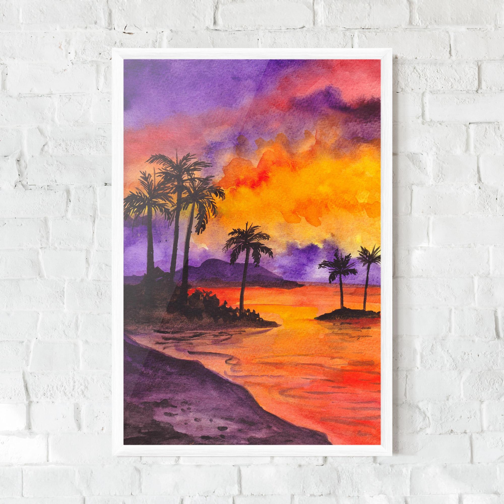 Gerahmte Poster Sunset Watercolor Painting mockup 0