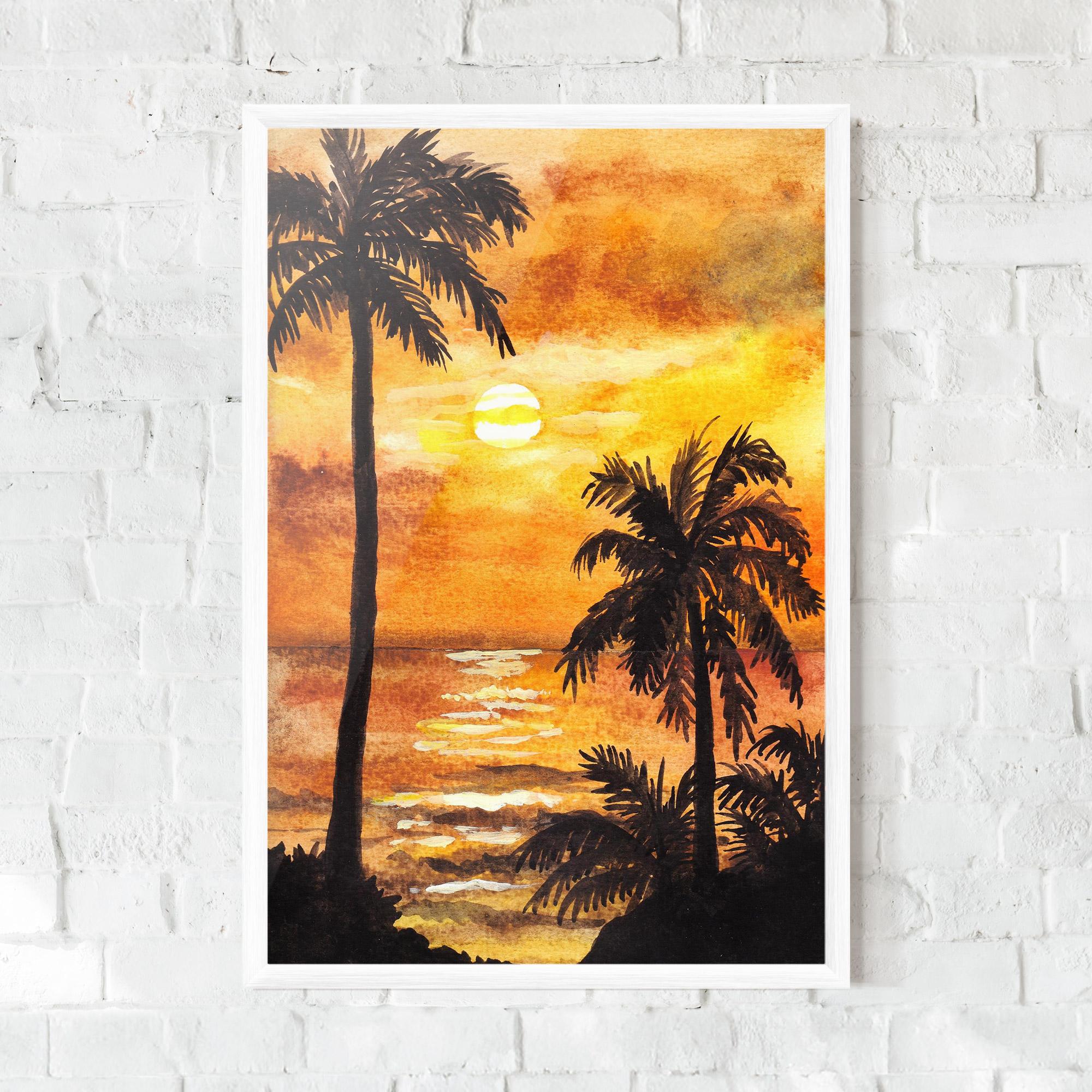 Gerahmte Poster Watercolor Painting Sunrise mockup 0