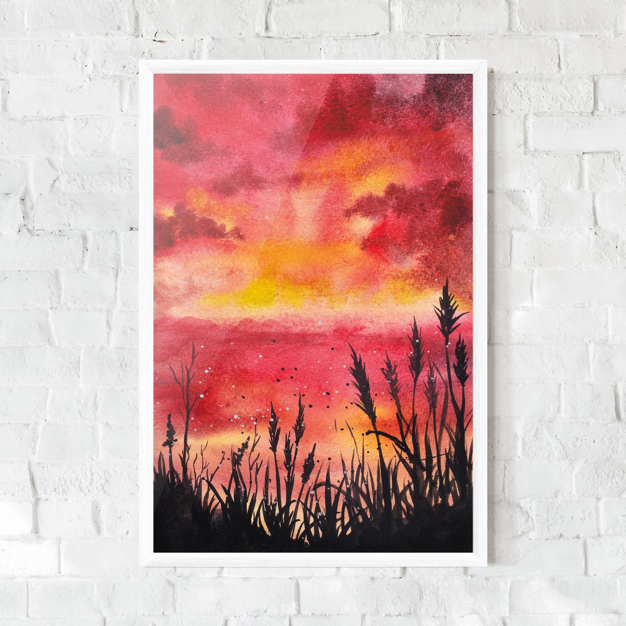 Gerahmte Poster Watercolor Pink Sunset Painting mockup 0