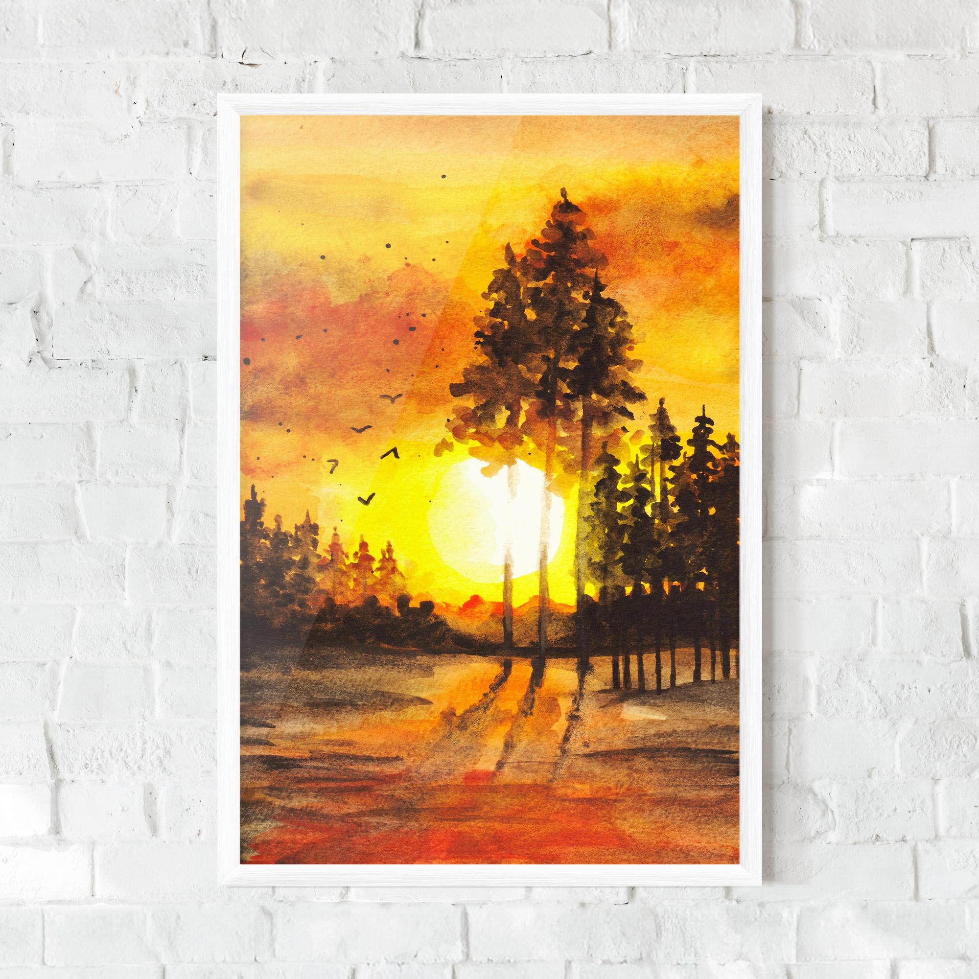 Gerahmte Poster Watercolor Sunset Painting mockup 0