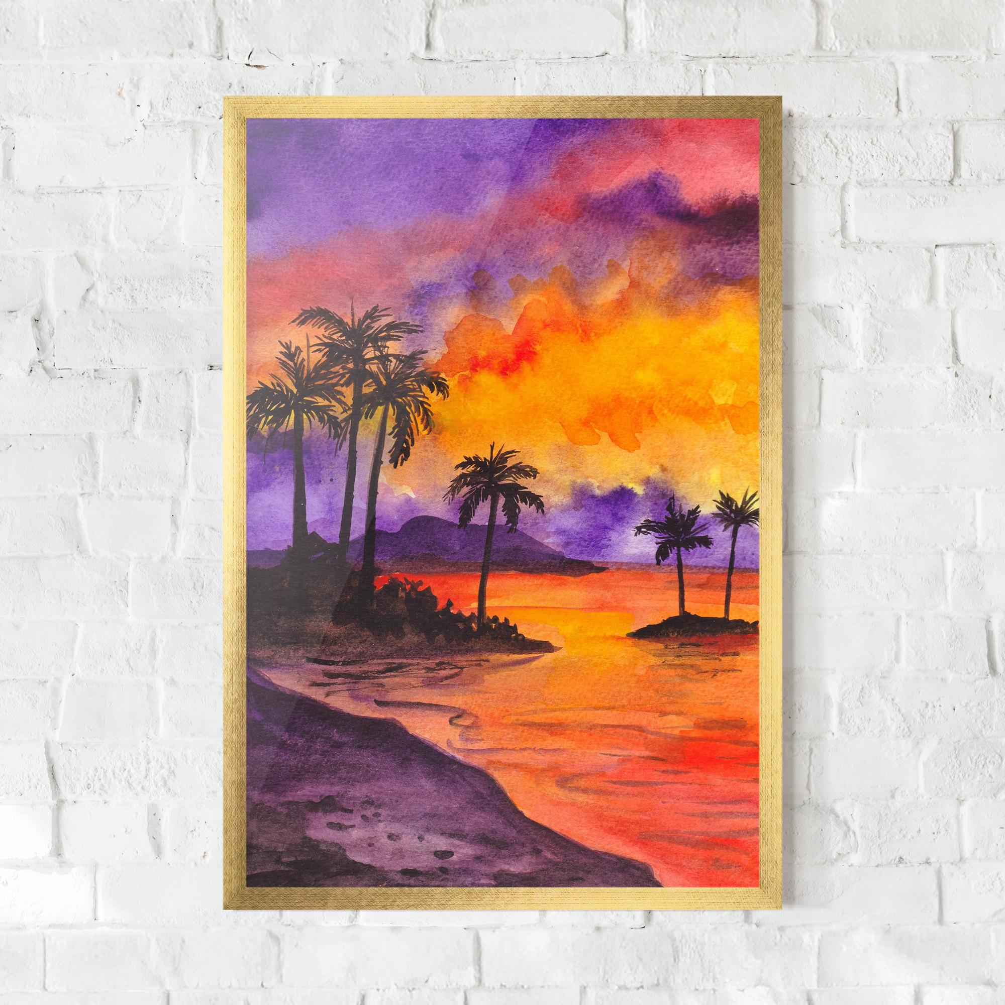 Gerahmte Poster Sunset Watercolor Painting mockup 0