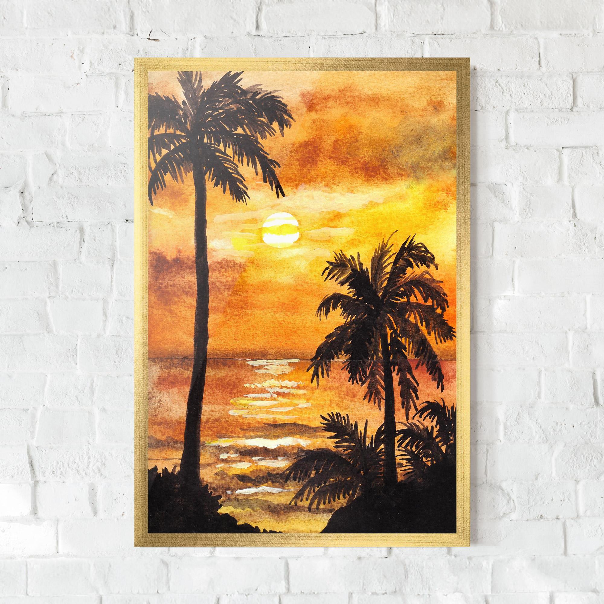 Gerahmte Poster Watercolor Painting Sunrise mockup 0