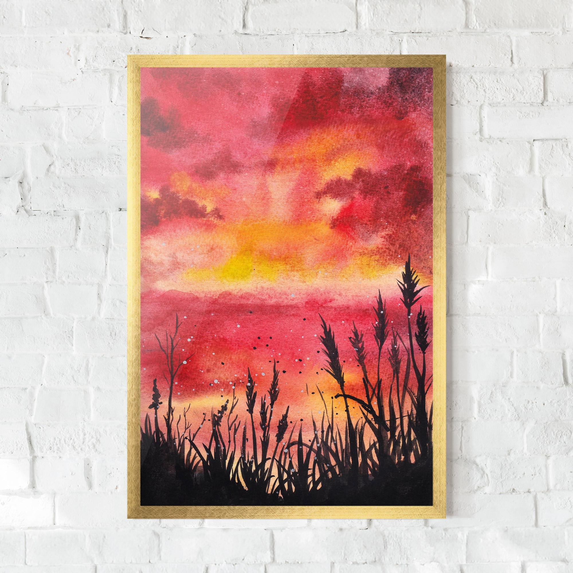 Gerahmte Poster Watercolor Pink Sunset Painting mockup 0