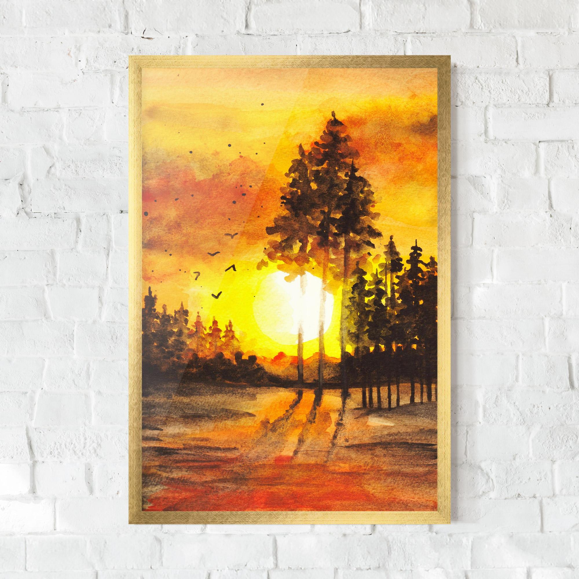 Gerahmte Poster Watercolor Sunset Painting mockup 0