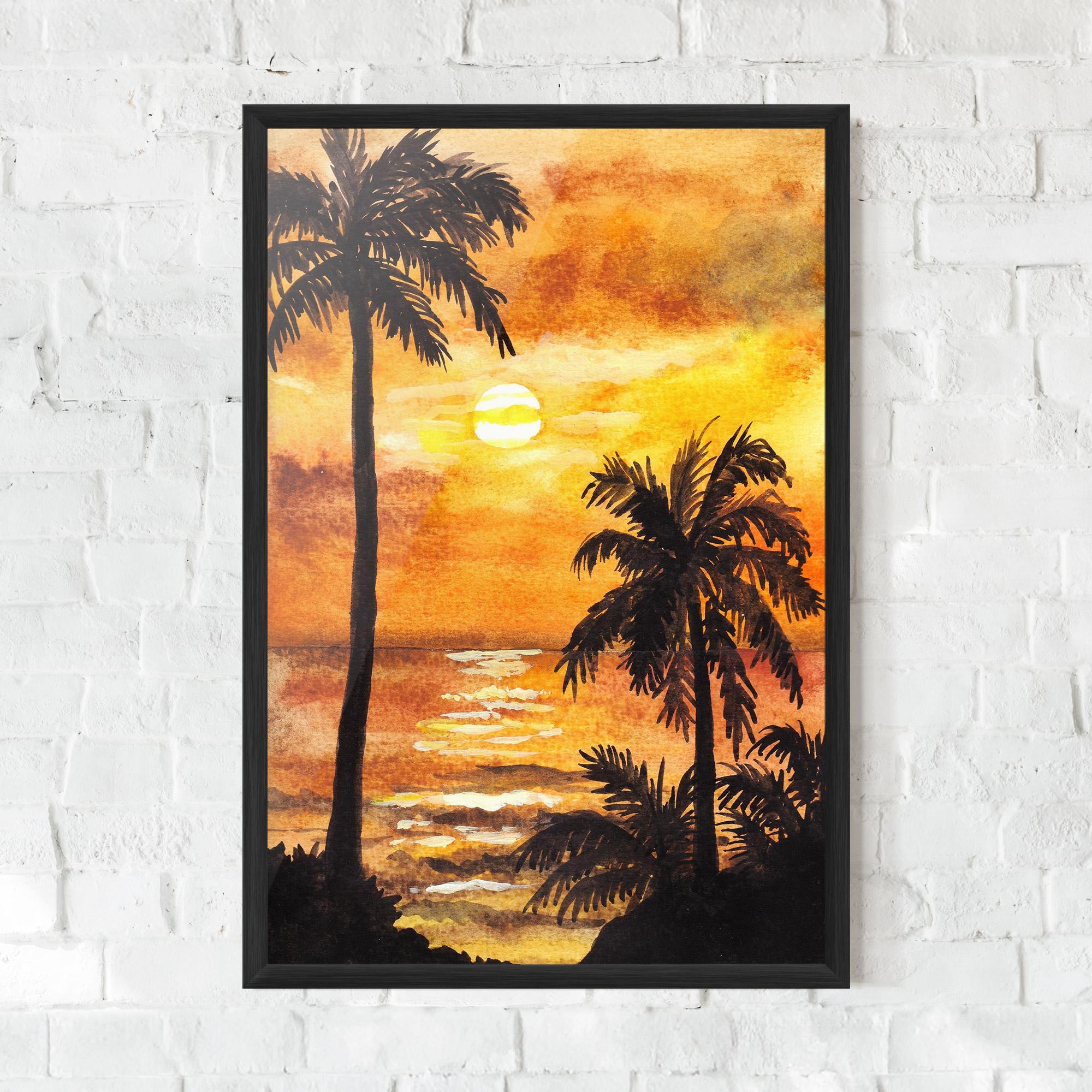Gerahmte Poster Watercolor Painting Sunrise mockup 0