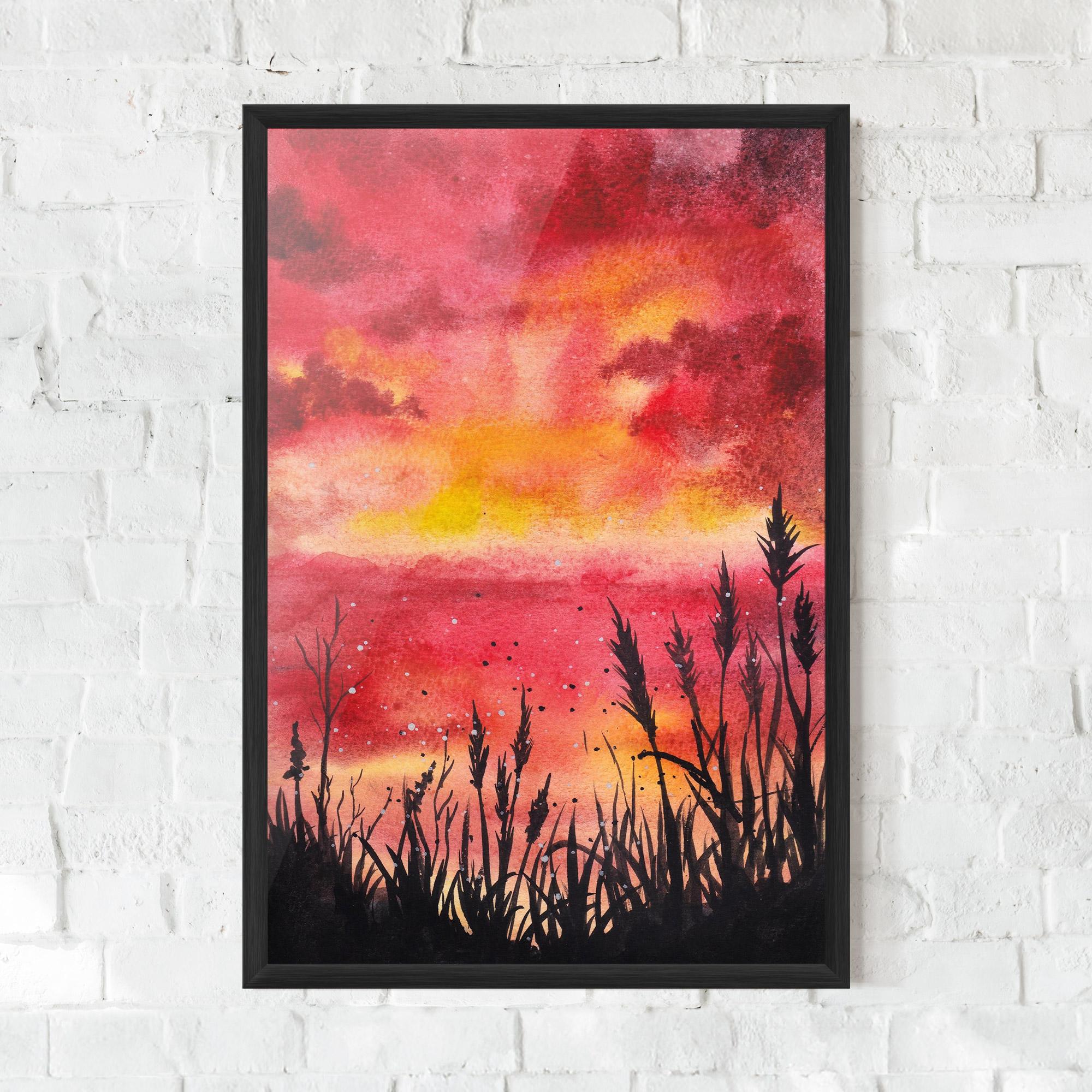 Gerahmte Poster Watercolor Pink Sunset Painting mockup 0
