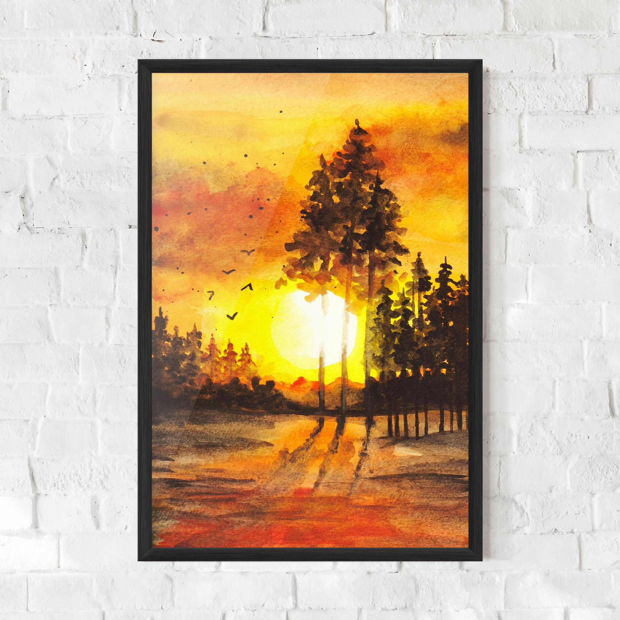 Gerahmte Poster Watercolor Sunset Painting mockup 0