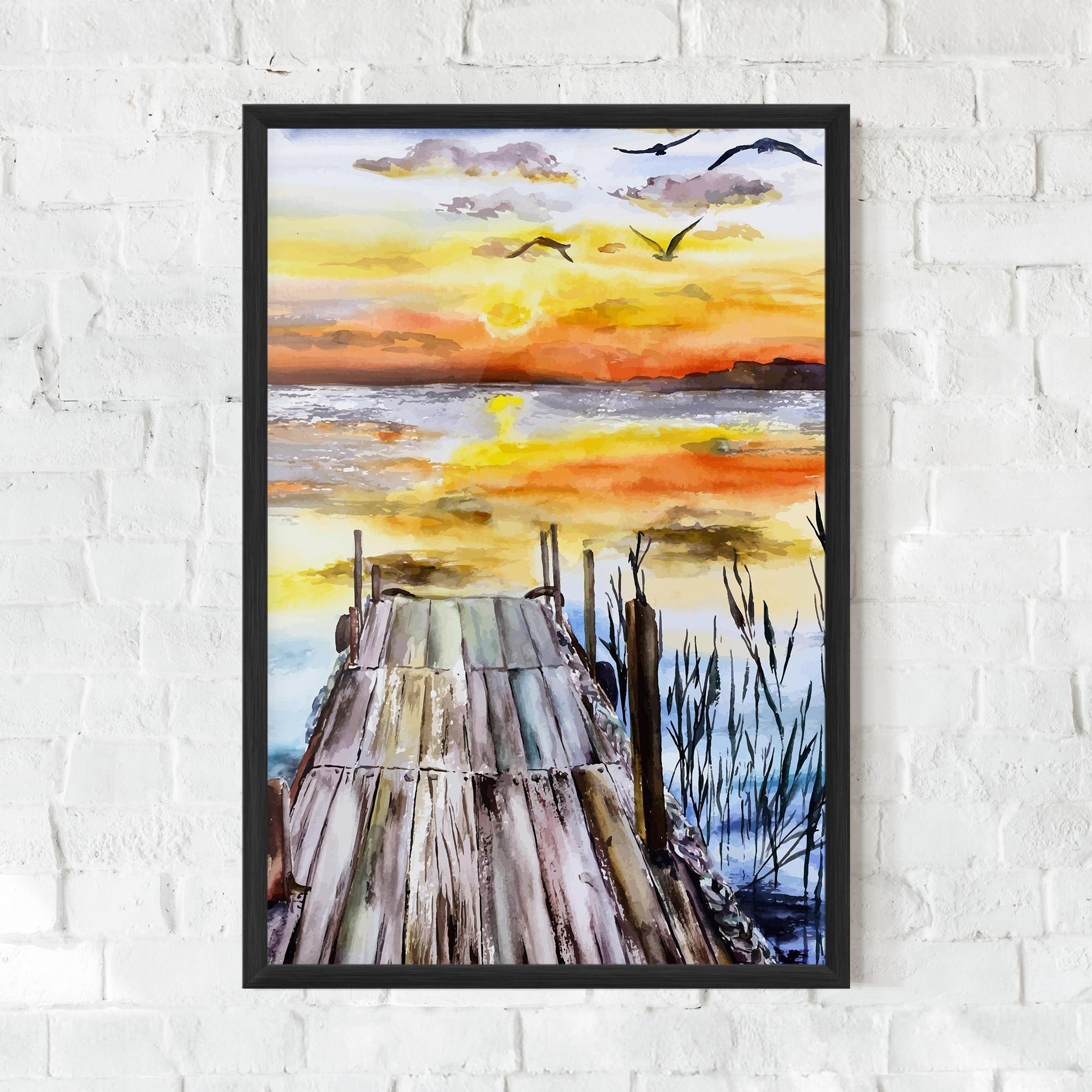 Gerahmte Poster Watercolor Sunset mockup 0