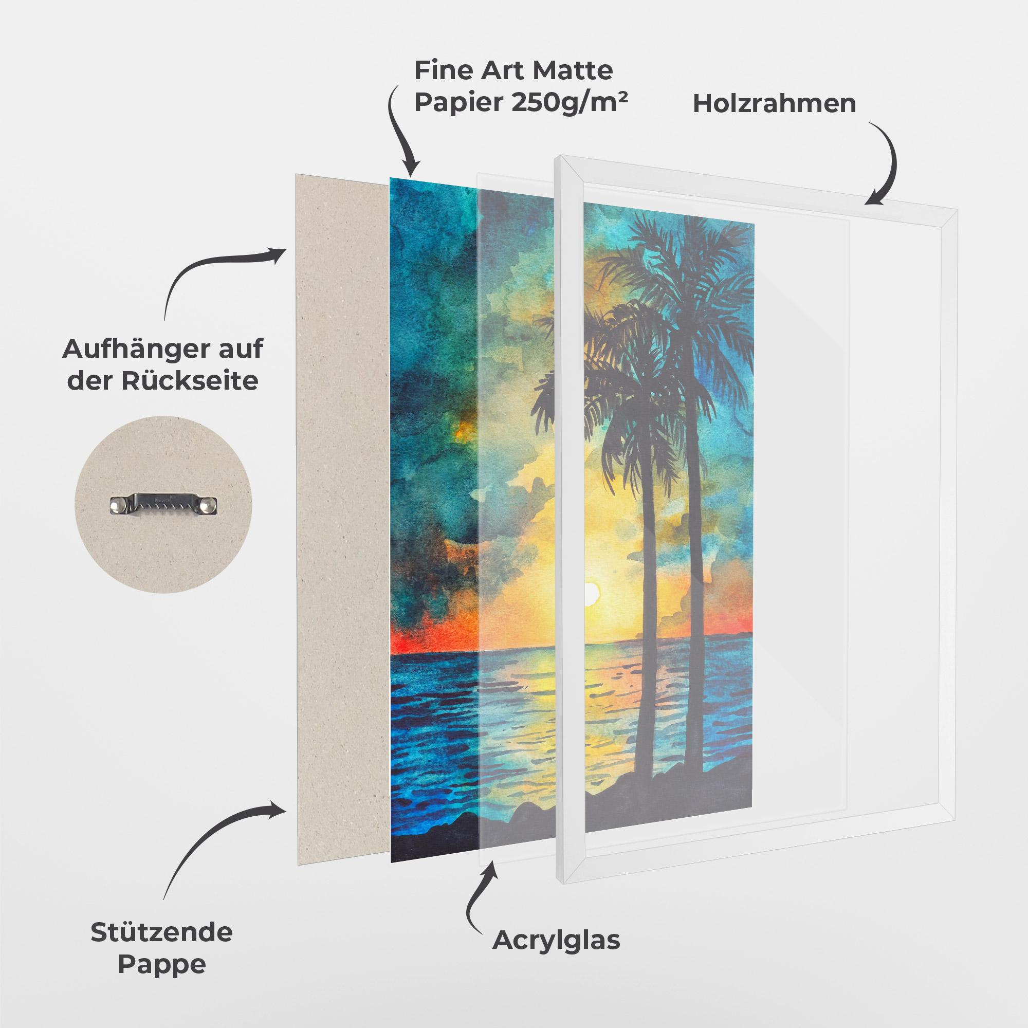 Gerahmte Poster Sunset Landscape Watercolor mockup 1