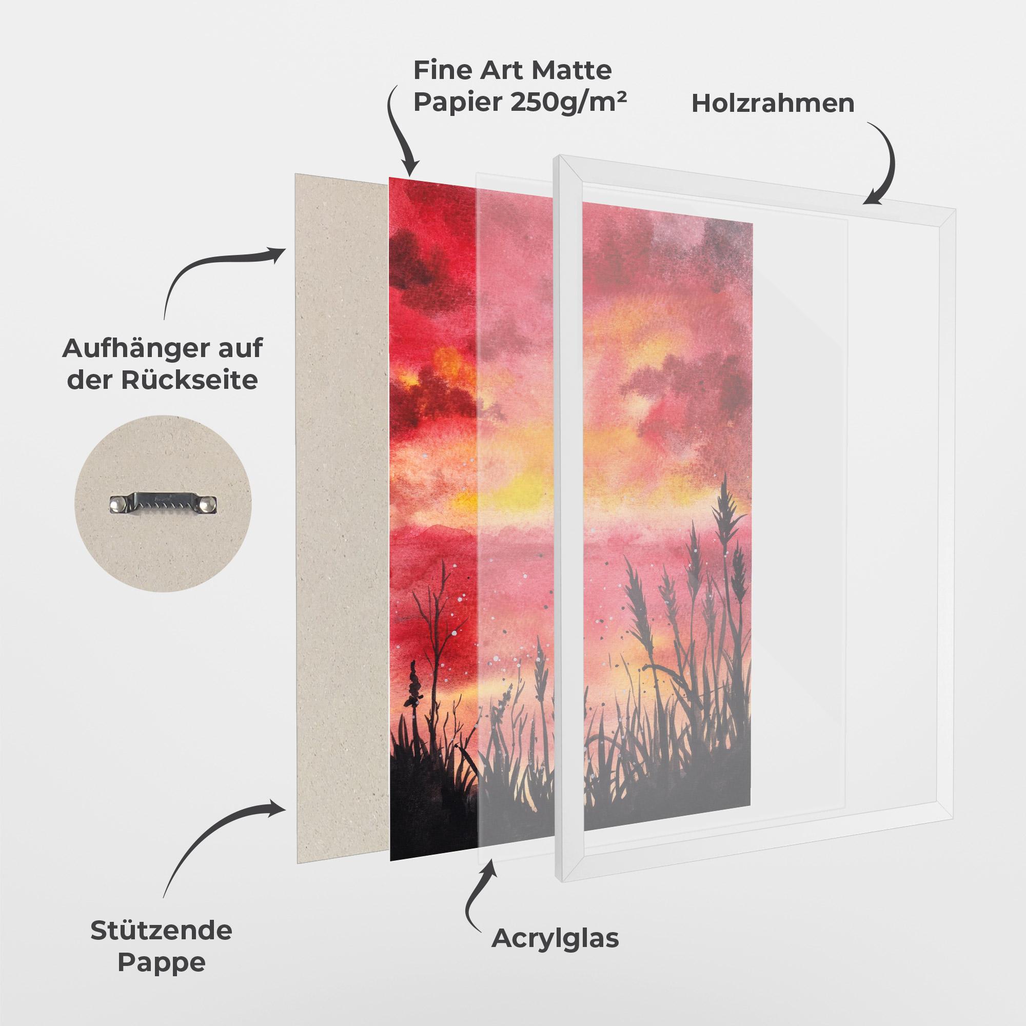 Gerahmte Poster Watercolor Pink Sunset Painting mockup 1