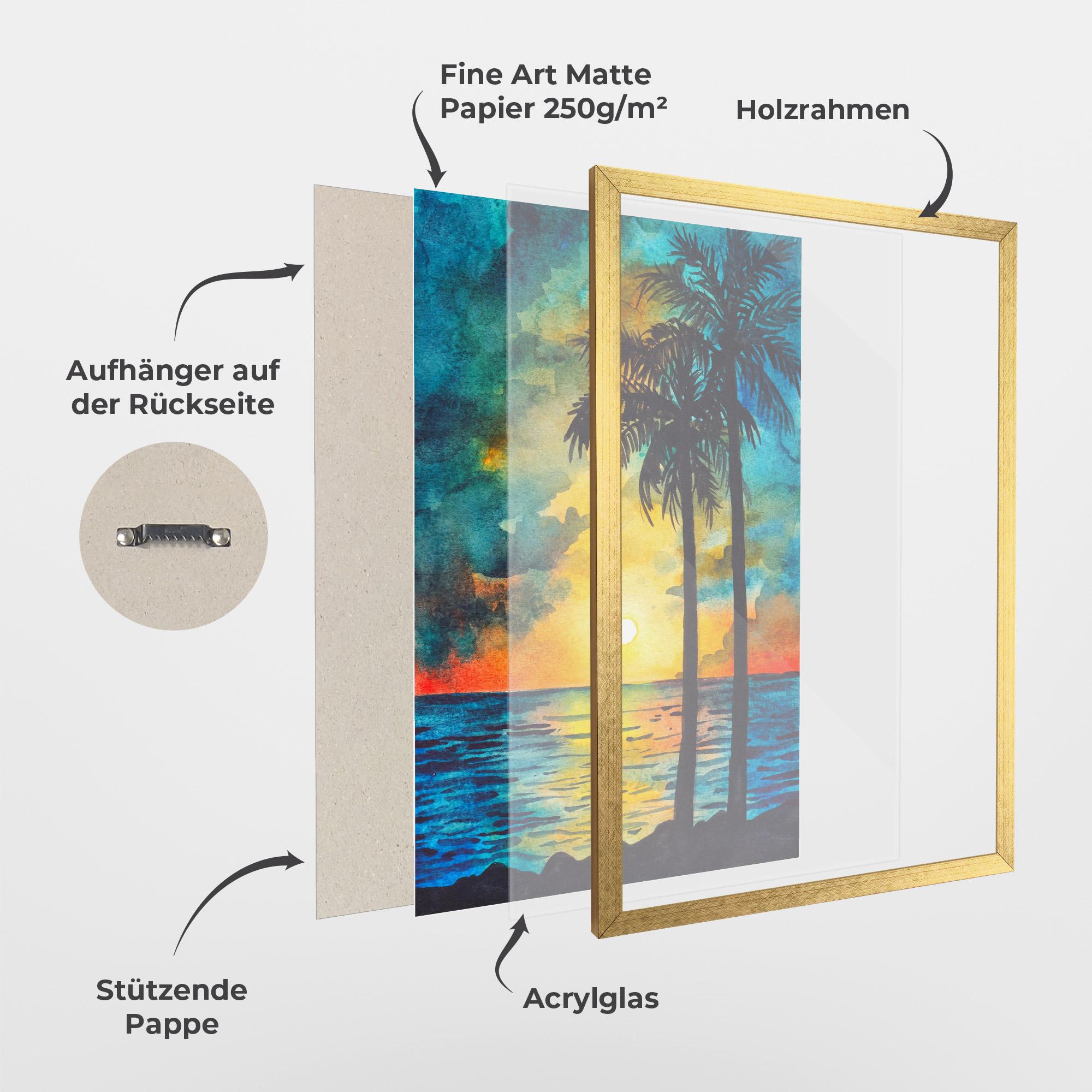 Gerahmte Poster Sunset Landscape Watercolor mockup 1