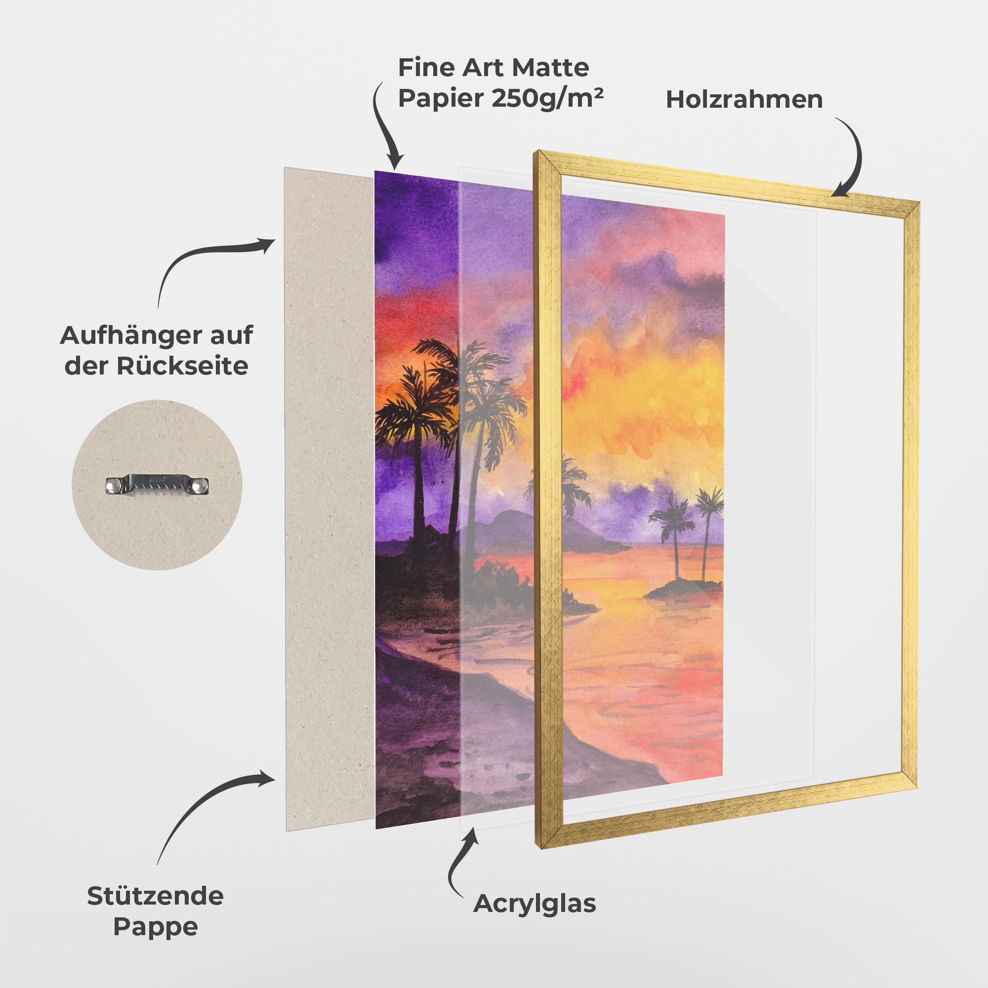 Gerahmte Poster Sunset Watercolor Painting mockup 1