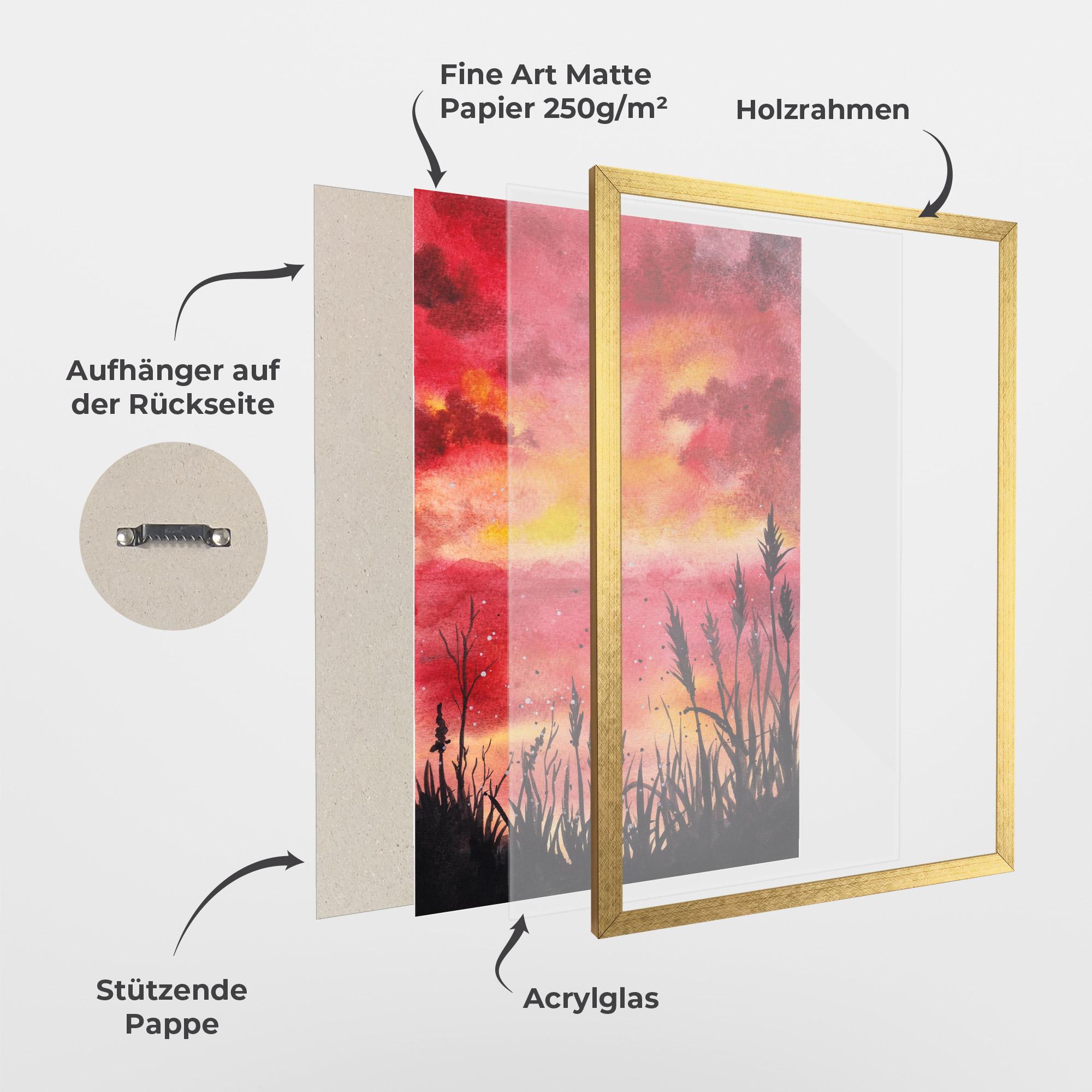 Gerahmte Poster Watercolor Pink Sunset Painting mockup 1