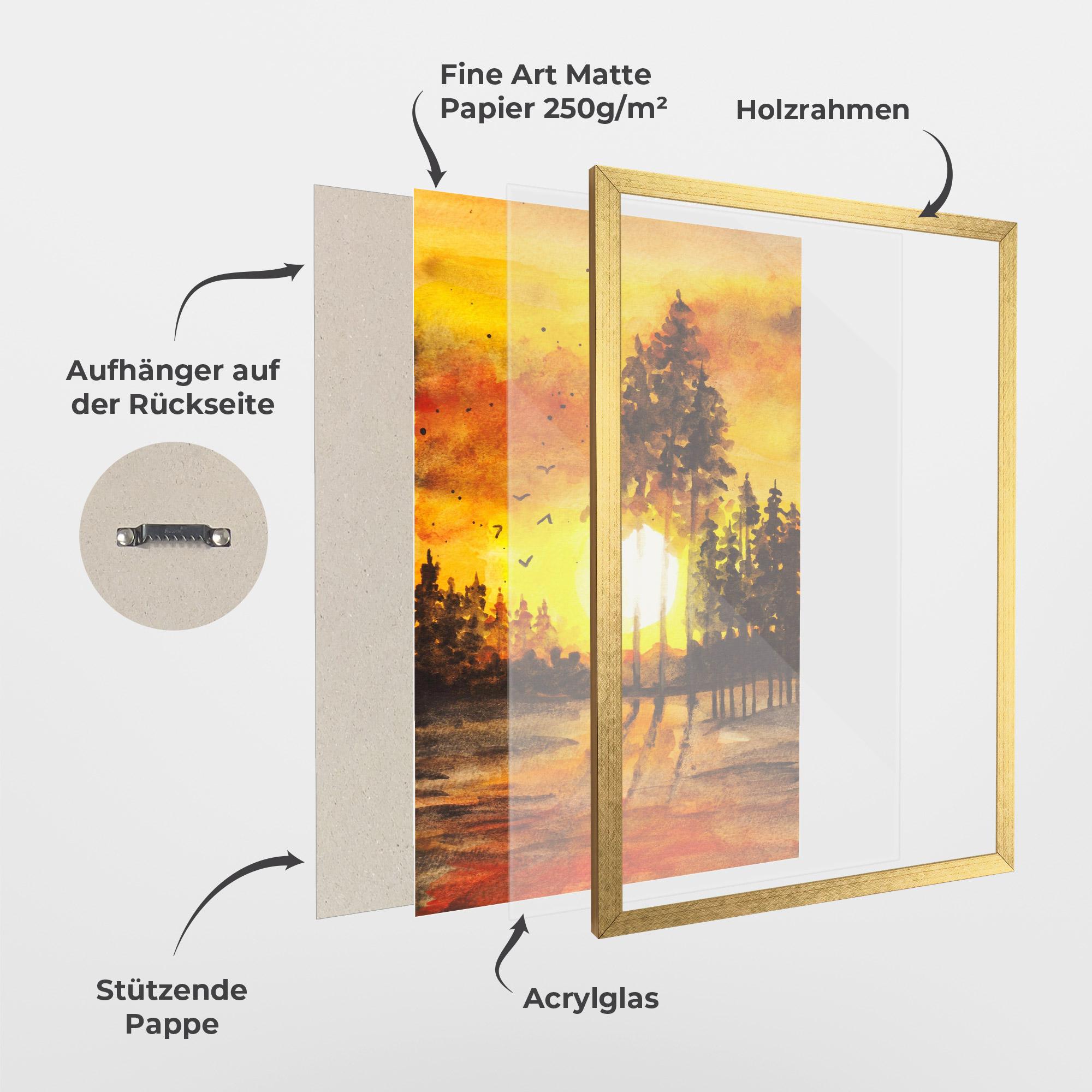Gerahmte Poster Watercolor Sunset Painting mockup 1