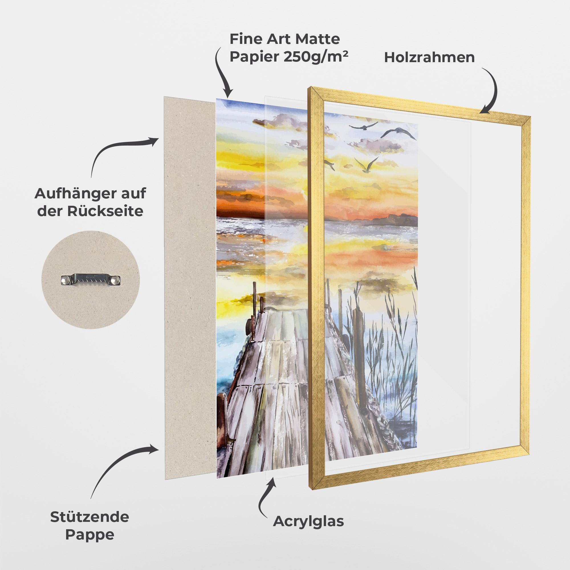 Gerahmte Poster Watercolor Sunset mockup 1