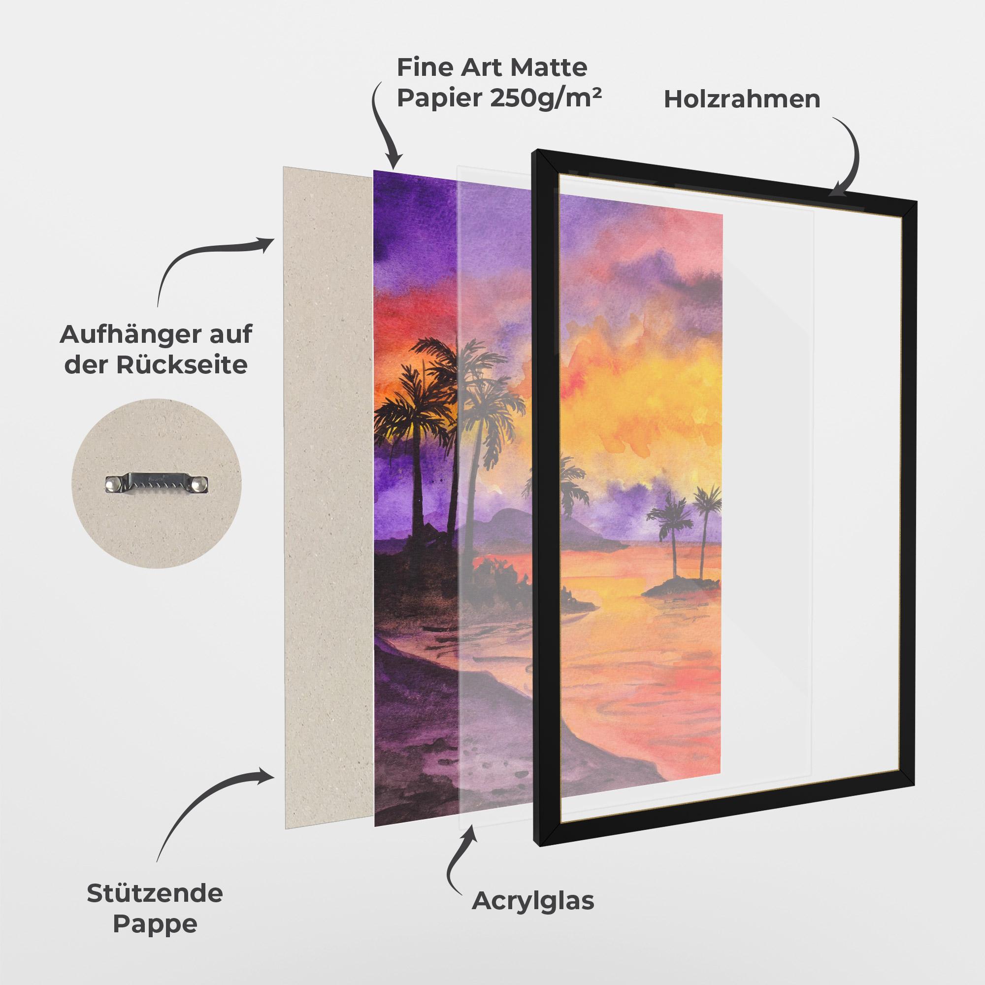 Gerahmte Poster Sunset Watercolor Painting mockup 1