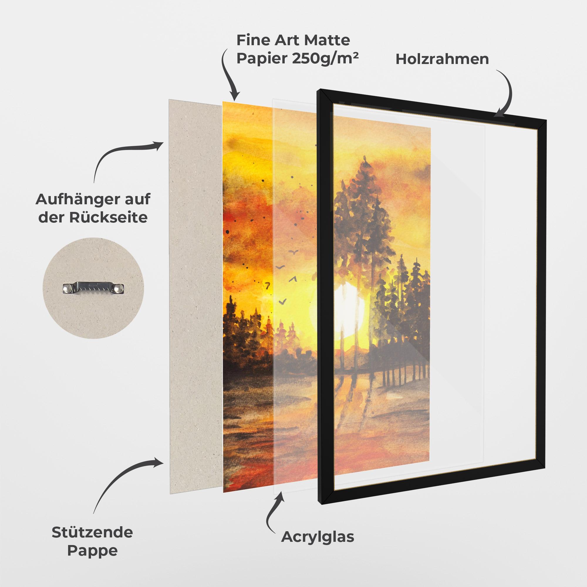 Gerahmte Poster Watercolor Sunset Painting mockup 1