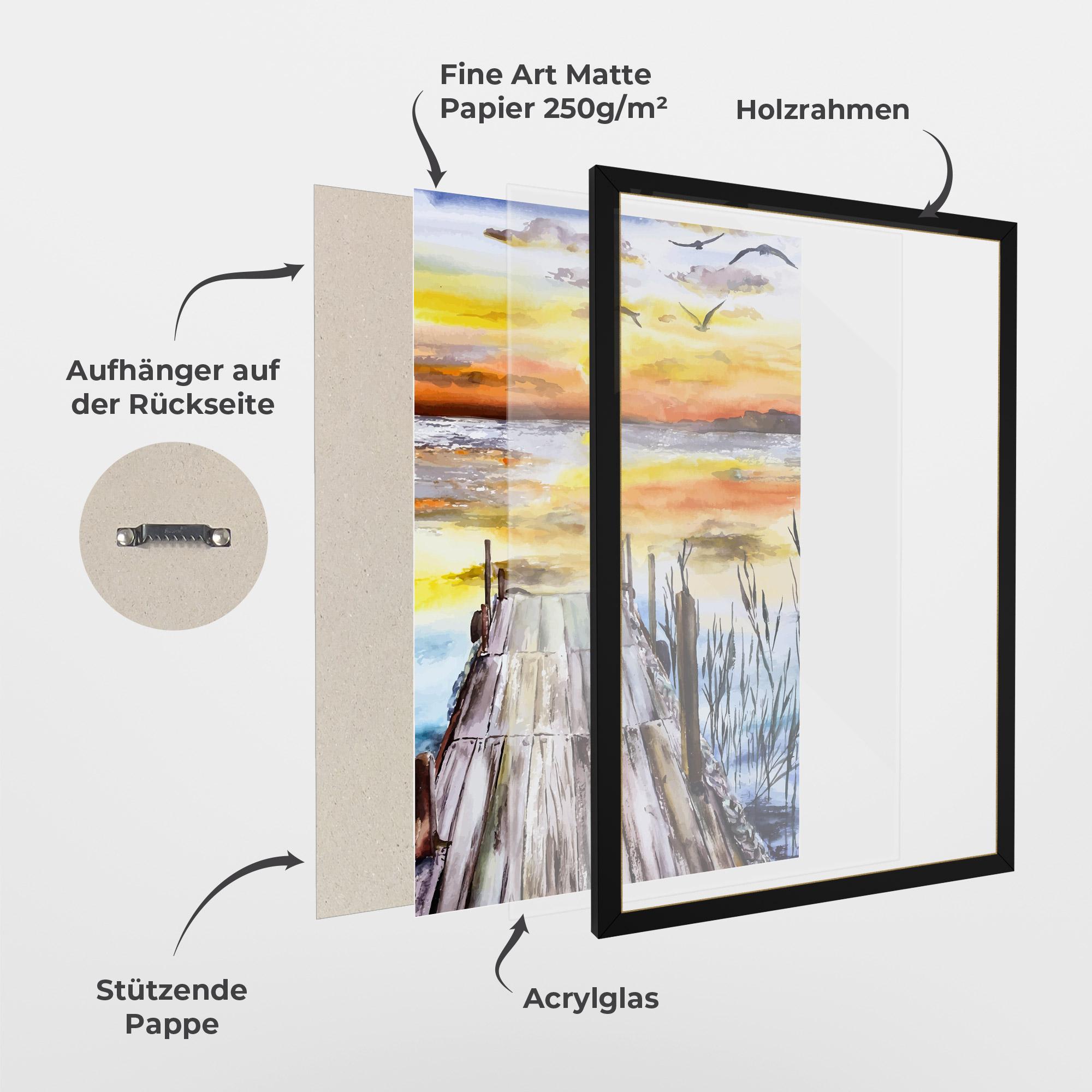 Gerahmte Poster Watercolor Sunset mockup 1