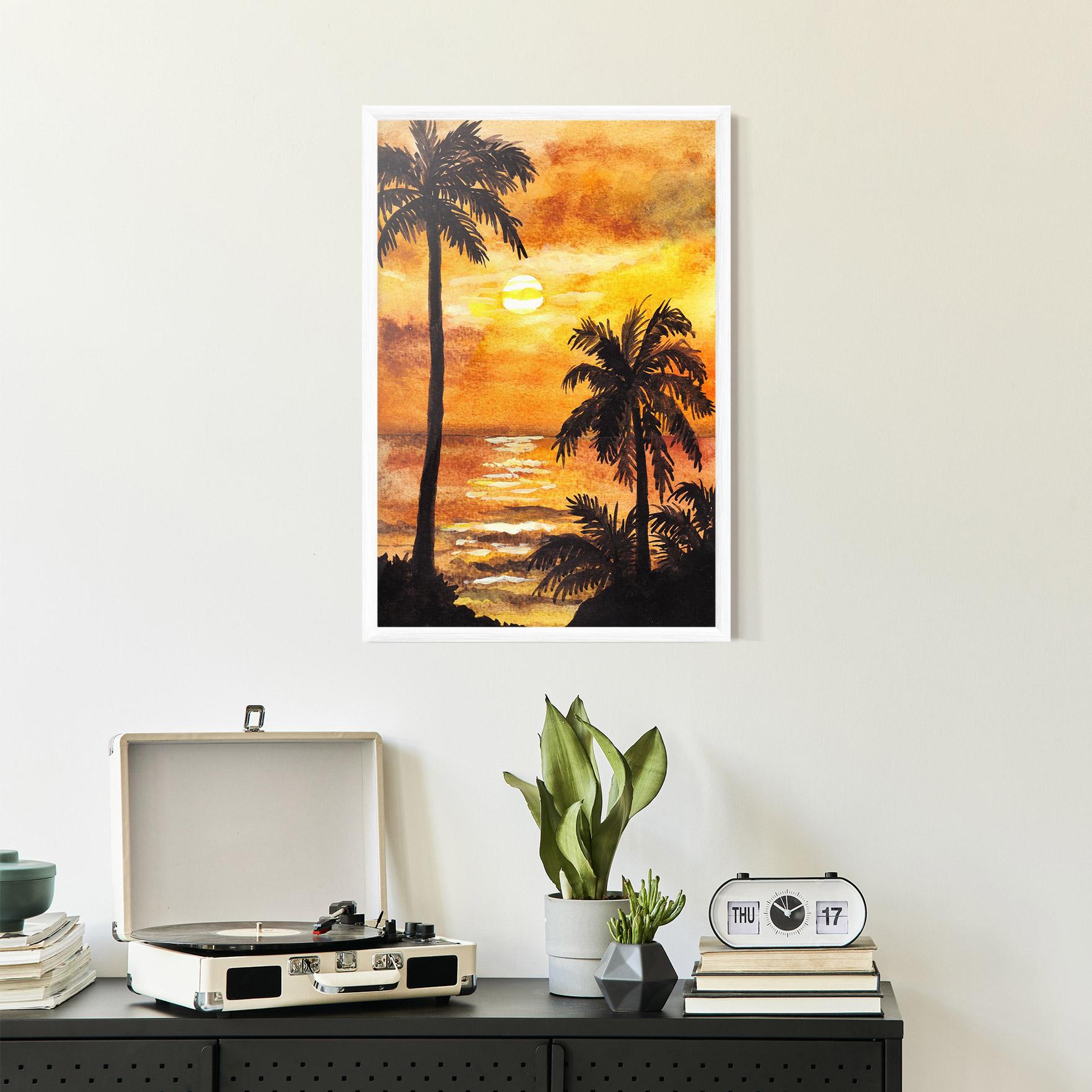 Gerahmte Poster Watercolor Painting Sunrise mockup 2