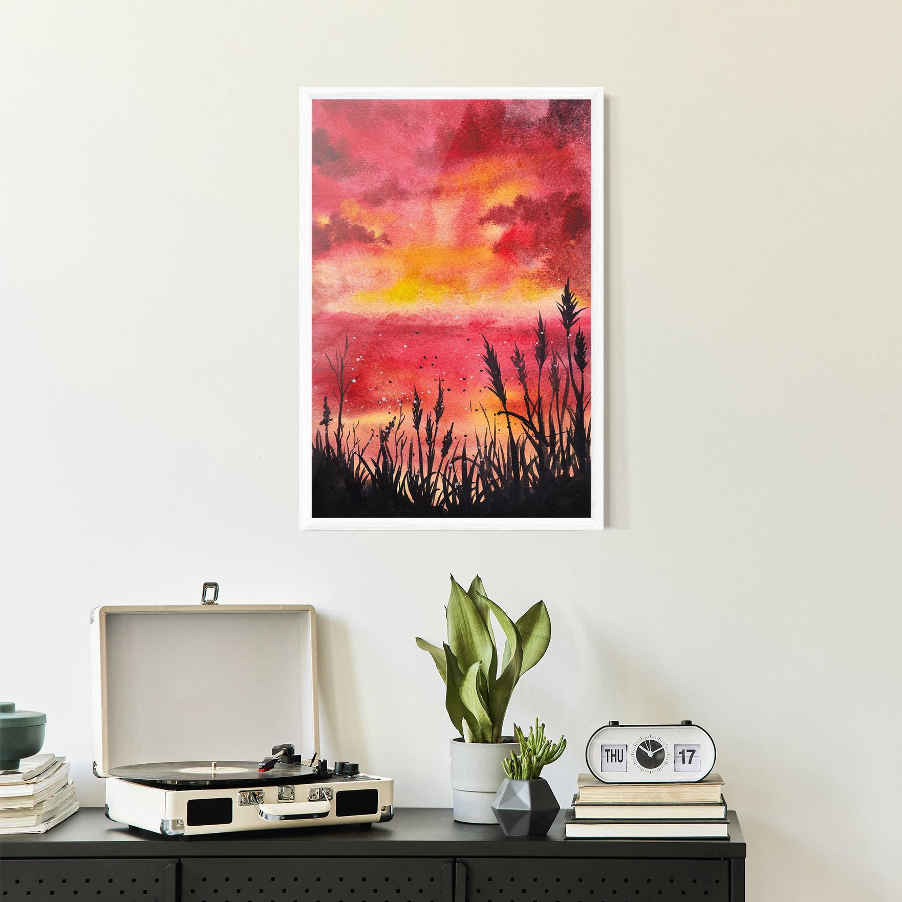 Gerahmte Poster Watercolor Pink Sunset Painting mockup 2