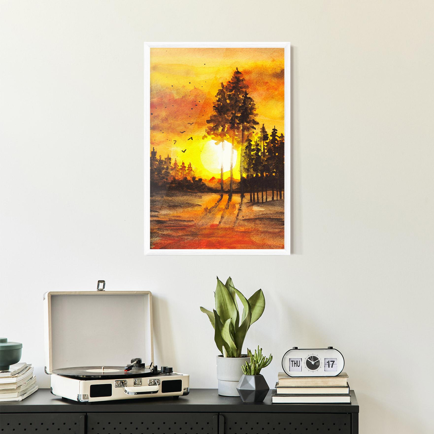 Gerahmte Poster Watercolor Sunset Painting mockup 2