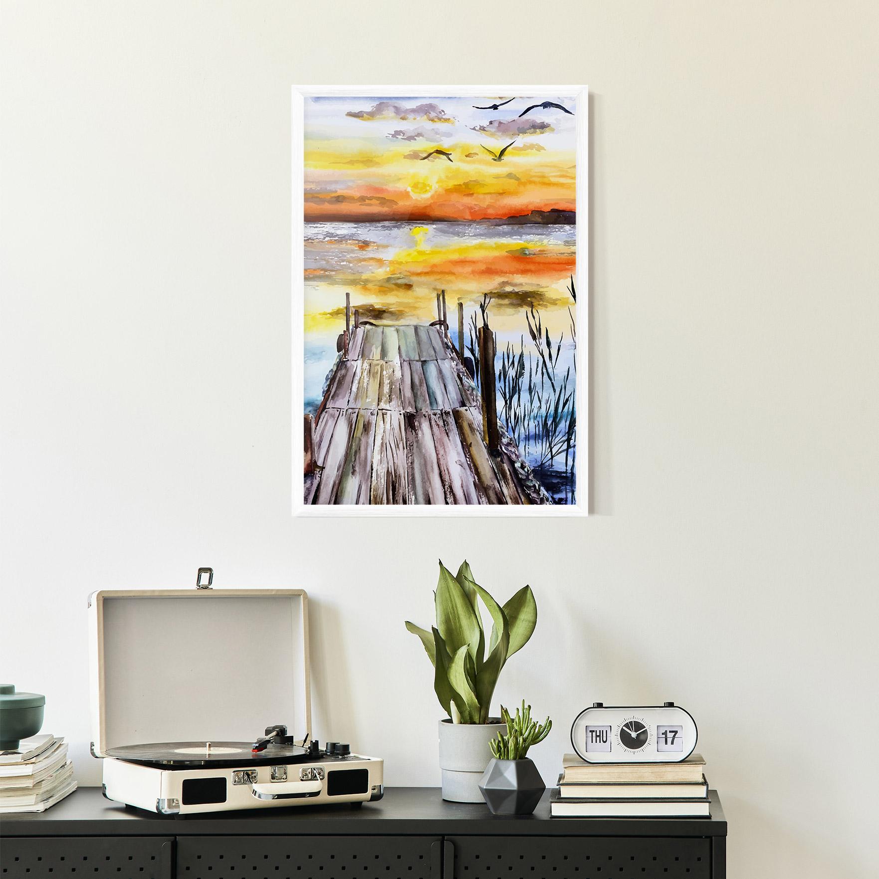 Gerahmte Poster Watercolor Sunset mockup 2