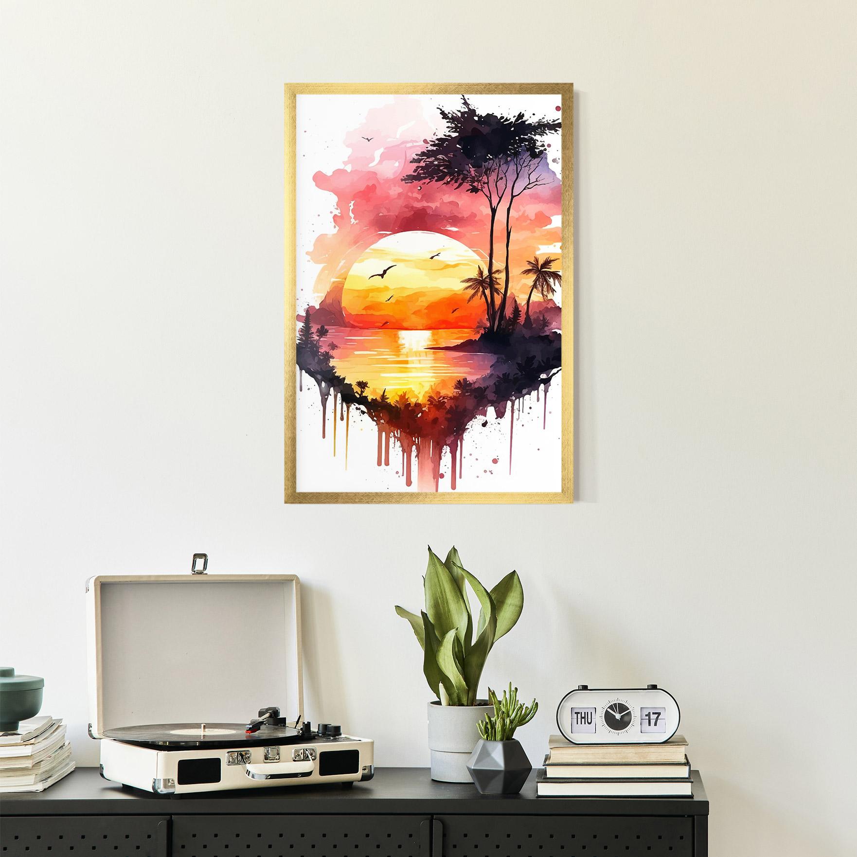 Gerahmte Poster Purple Sunset Art mockup 2