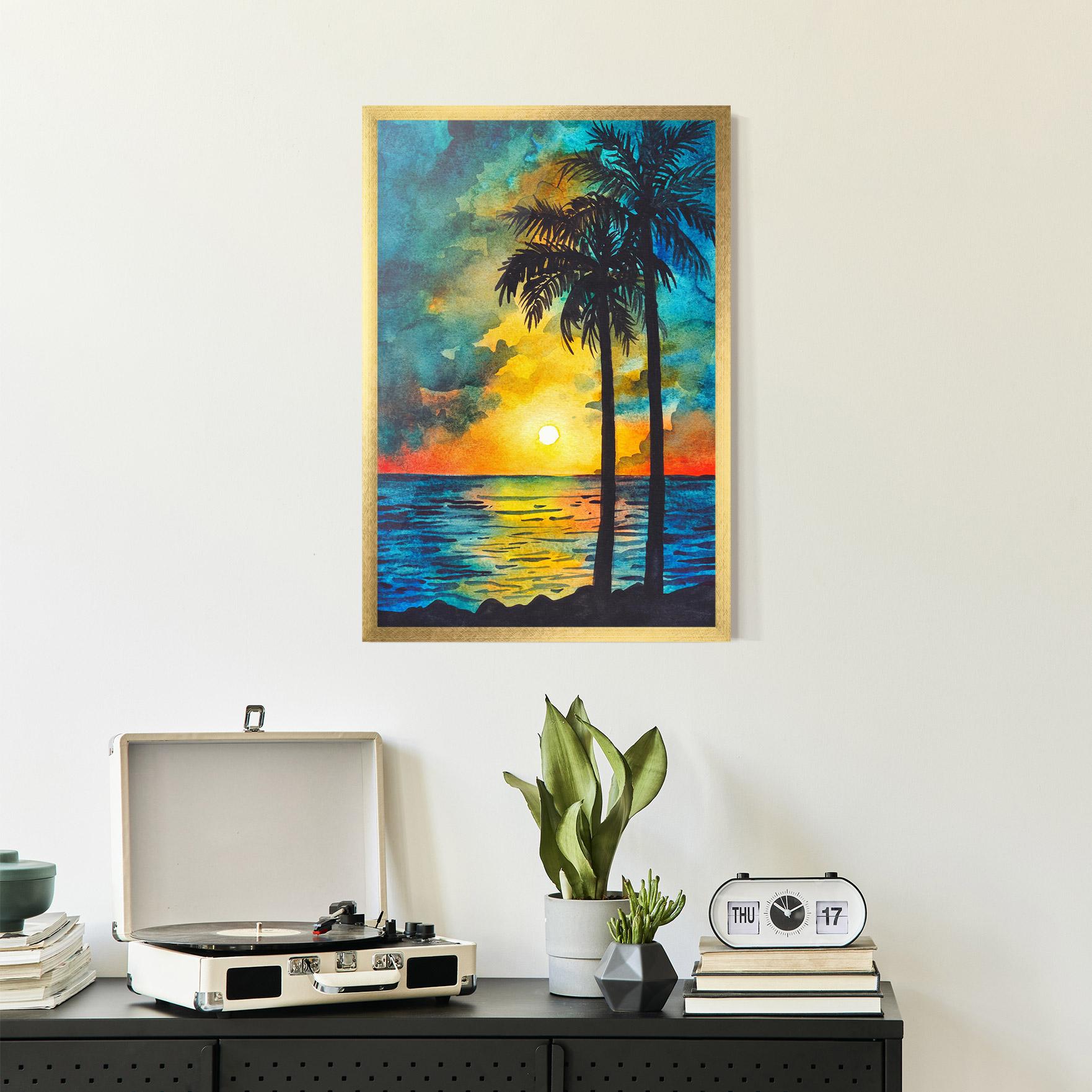 Gerahmte Poster Sunset Landscape Watercolor mockup 2