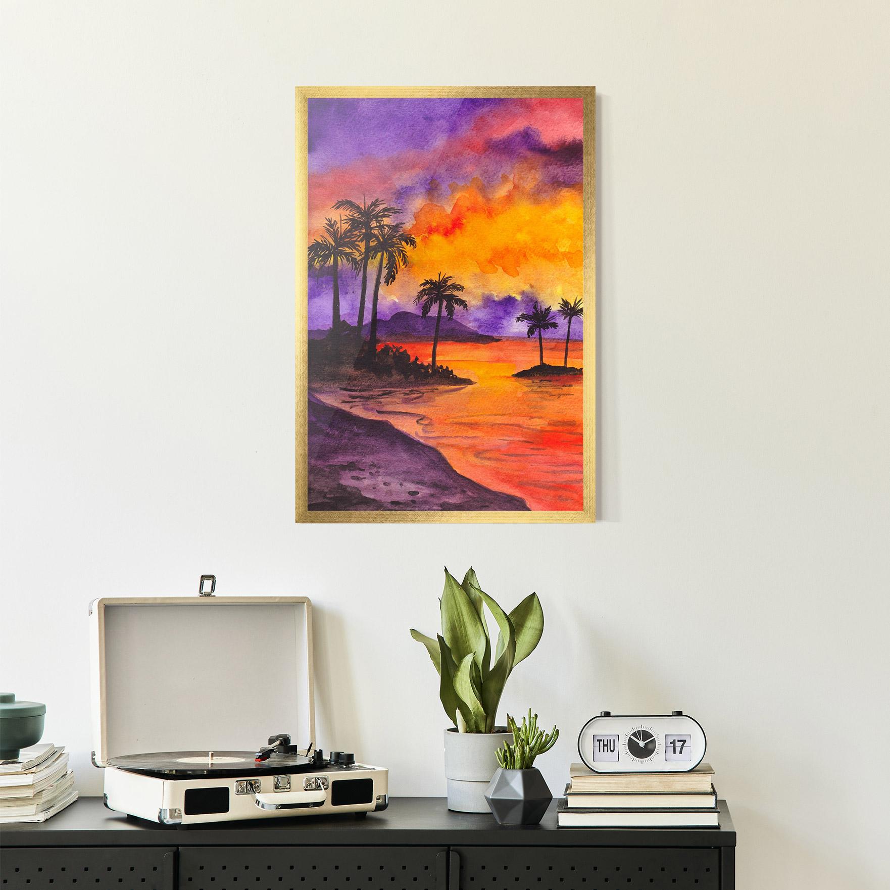 Gerahmte Poster Sunset Watercolor Painting mockup 2