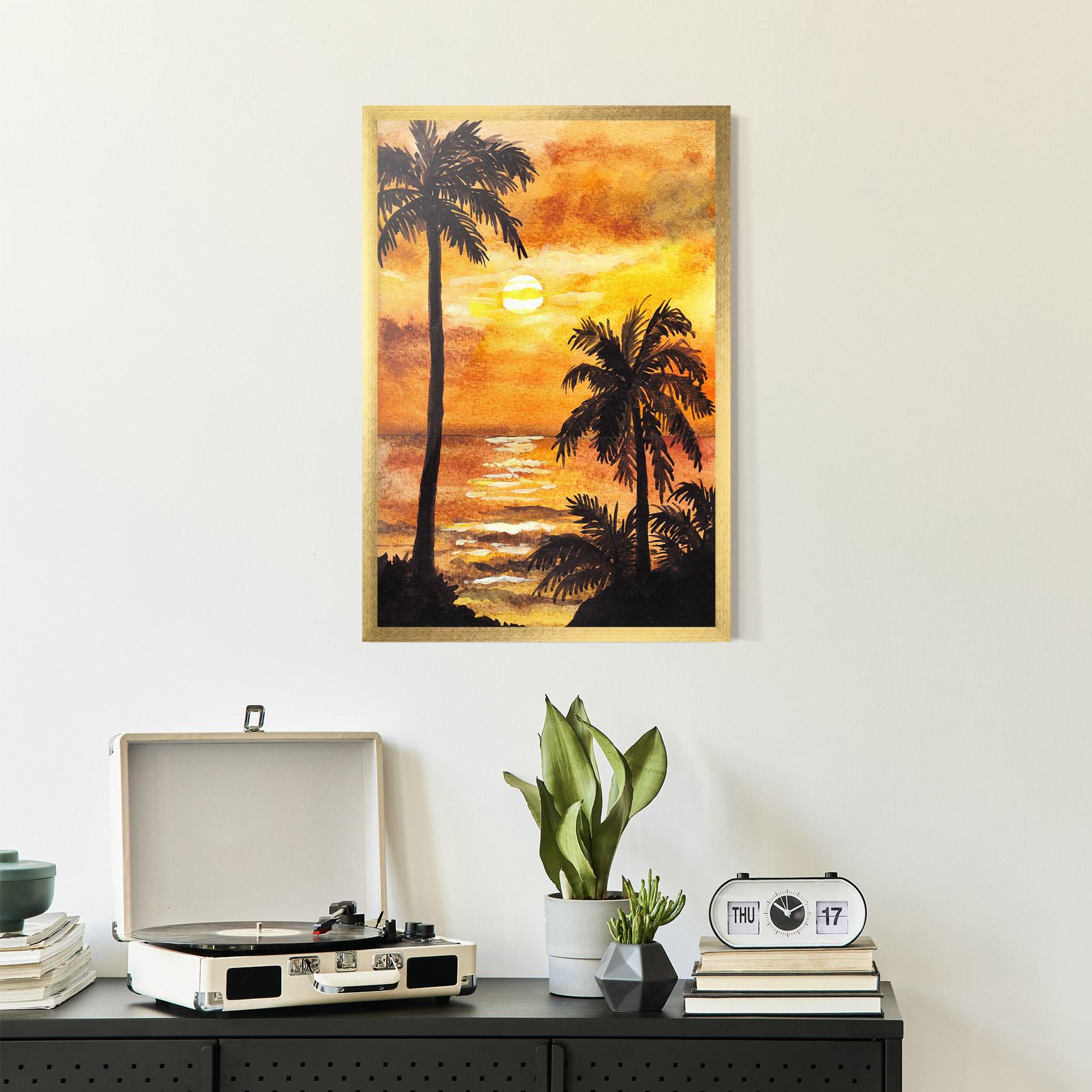 Gerahmte Poster Watercolor Painting Sunrise mockup 2
