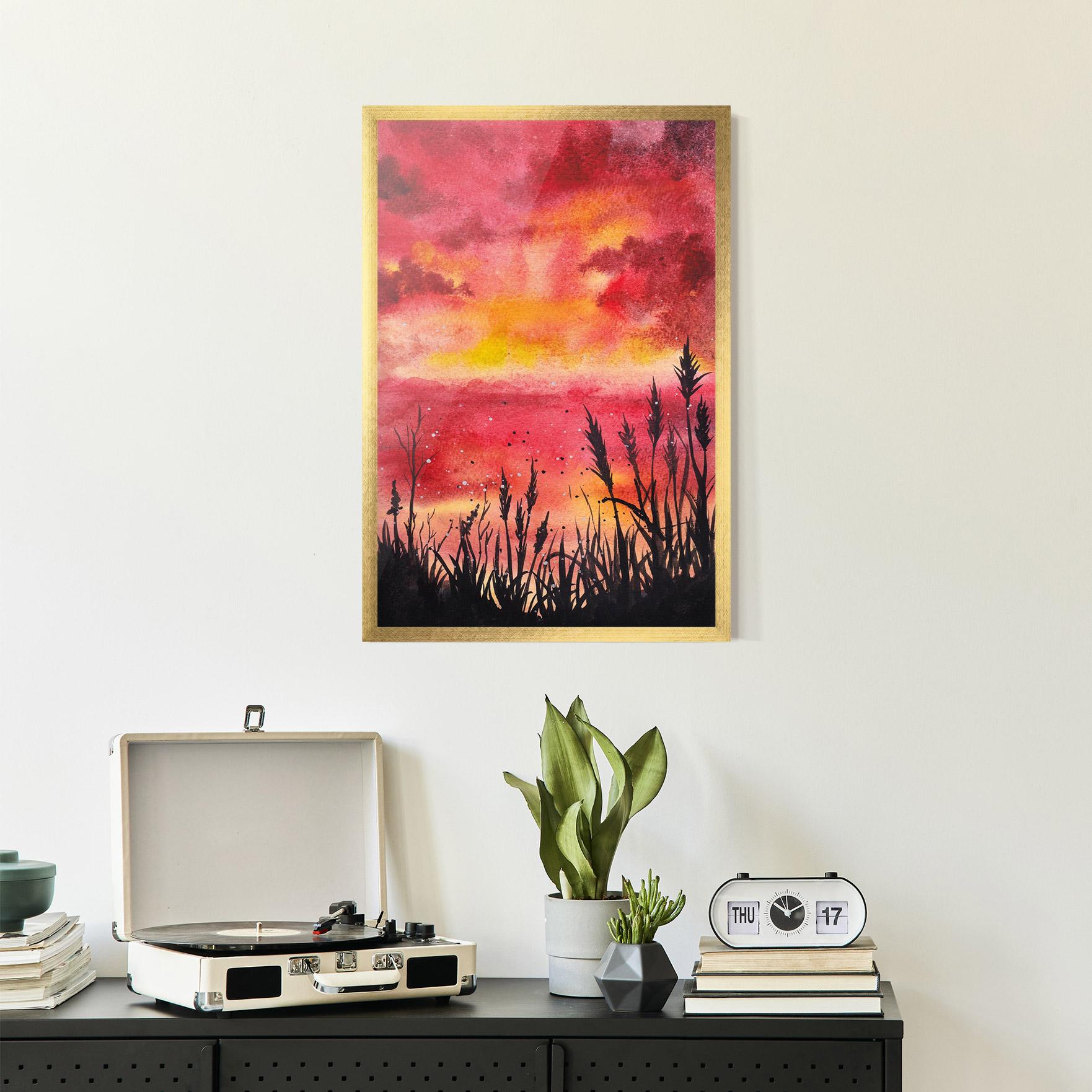 Gerahmte Poster Watercolor Pink Sunset Painting mockup 2