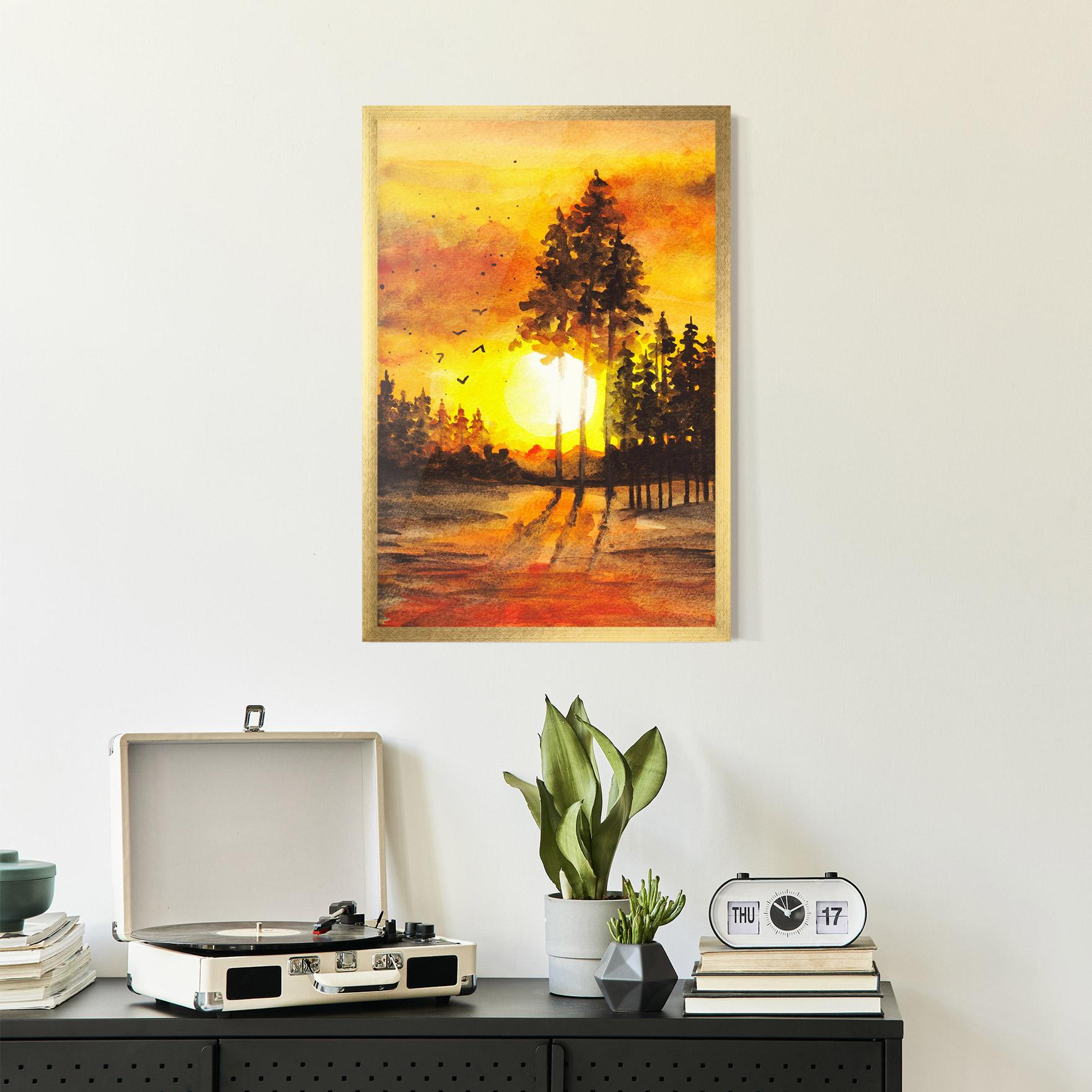 Gerahmte Poster Watercolor Sunset Painting mockup 2
