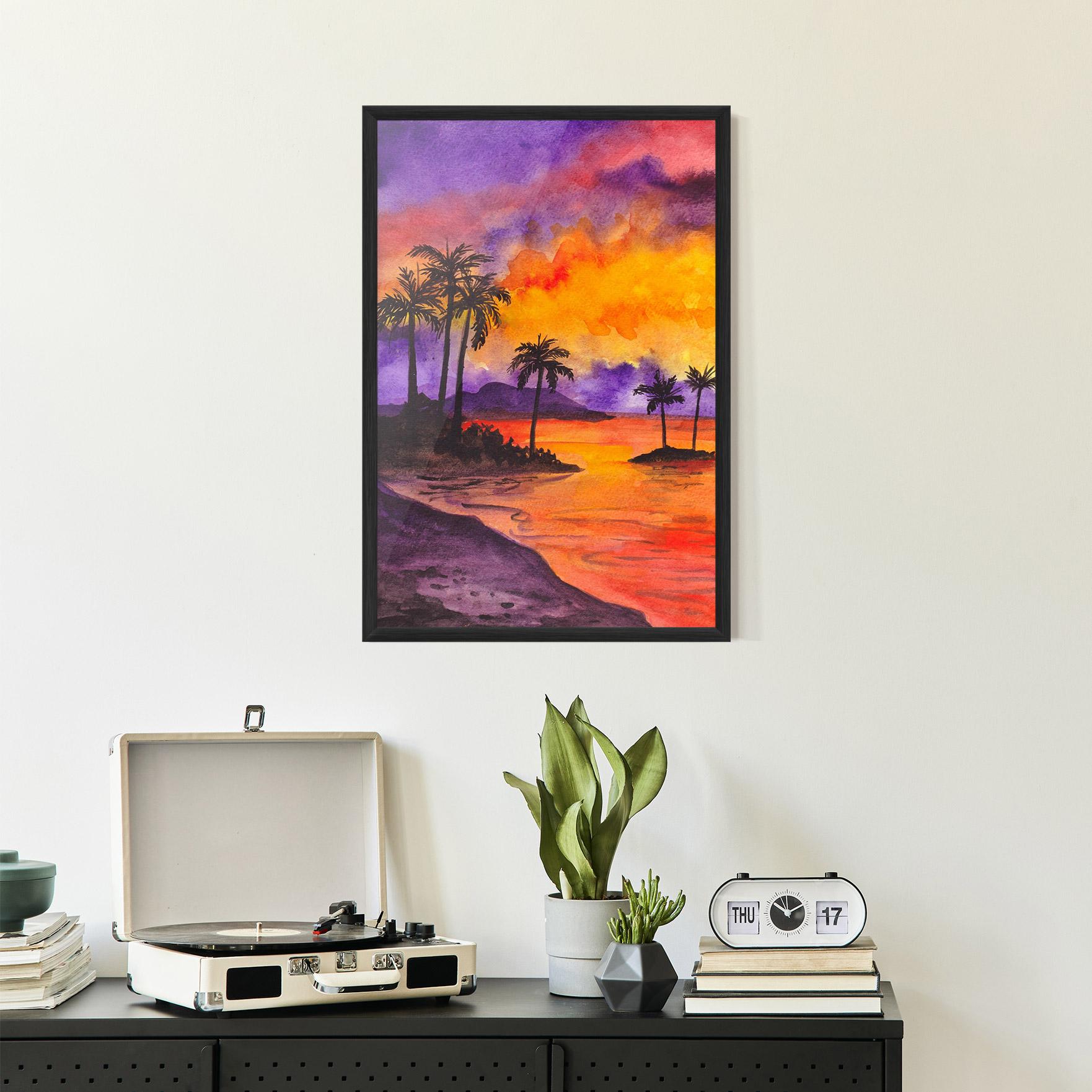 Gerahmte Poster Sunset Watercolor Painting mockup 2