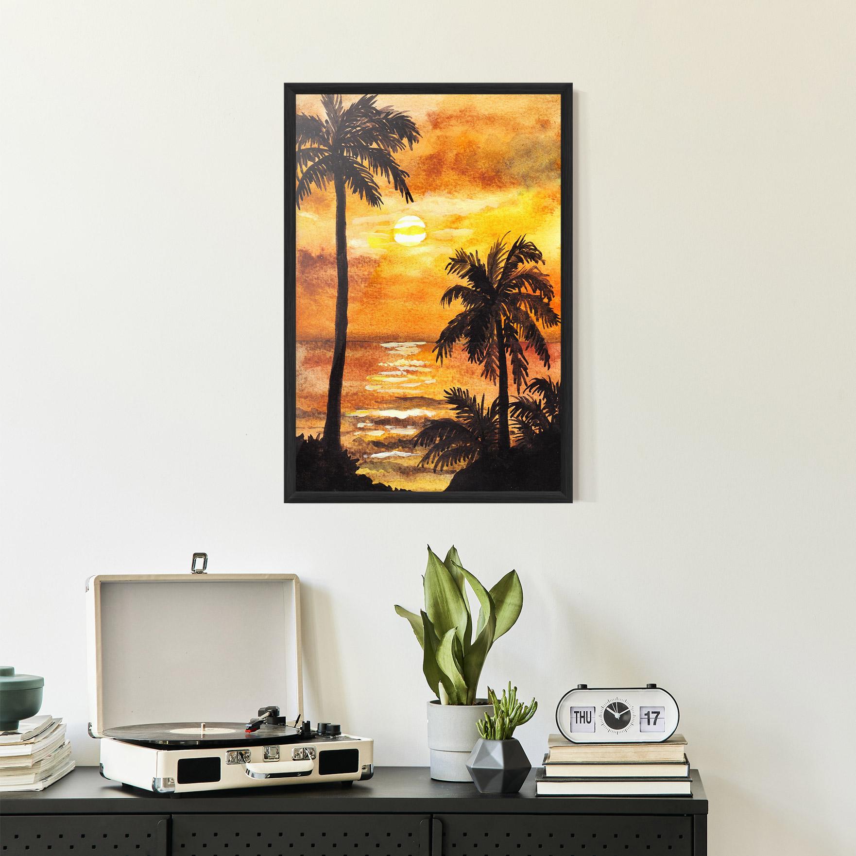 Gerahmte Poster Watercolor Painting Sunrise mockup 2
